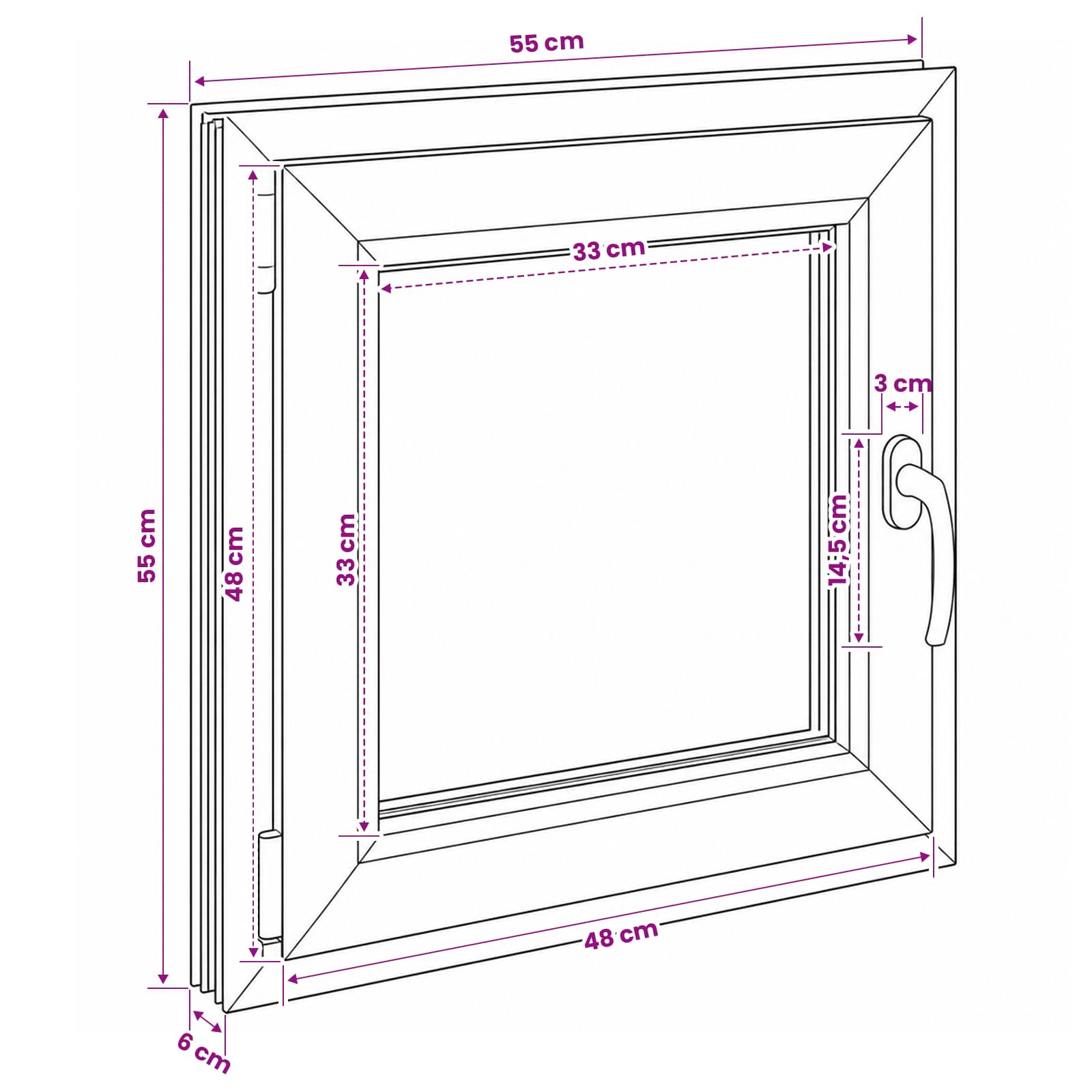 Παράθυρο Κάτω Στρώματος RISOR 55 x 55 εκ PVC και Γυαλί - Pakobazaar