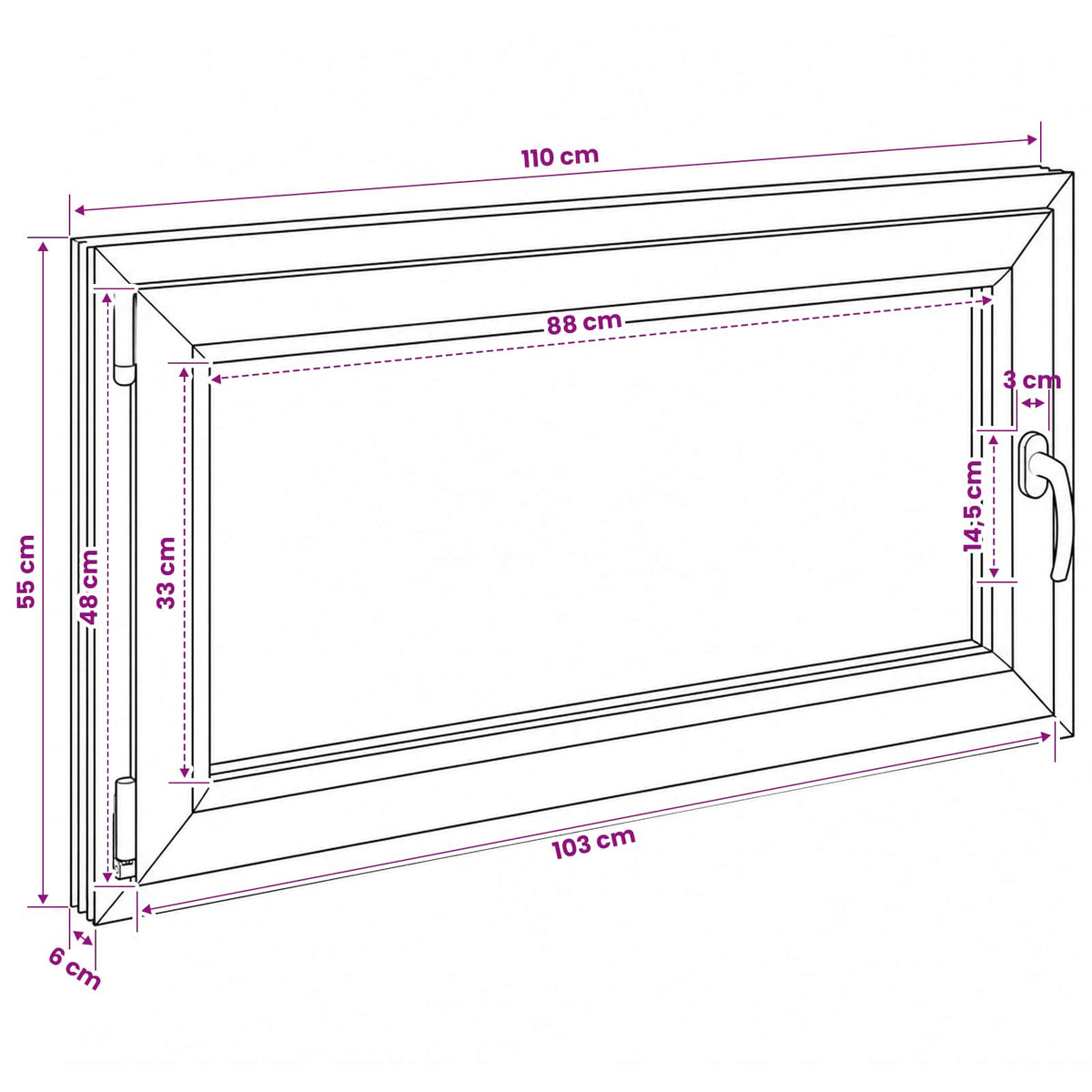 Παράθυρο Κάτω Στρώματος RISOR 110 x 55 εκ. PVC και Γυαλί - Pakobazaar