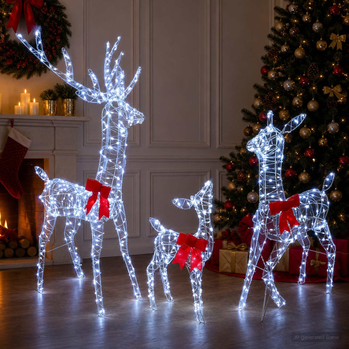 Χριστουγεννιάτικη οικογένεια ταράνδων LED 700 LED Λευκό - Pakobazaar