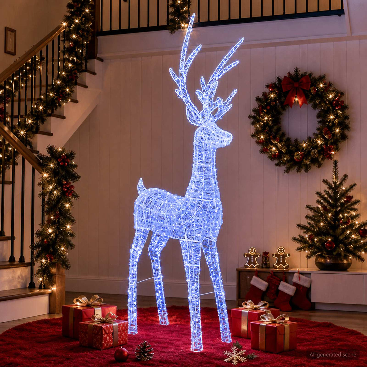 Χριστουγεννιάτικος τάρανδος με LED 1000 LED Μπλε - Pakobazaar