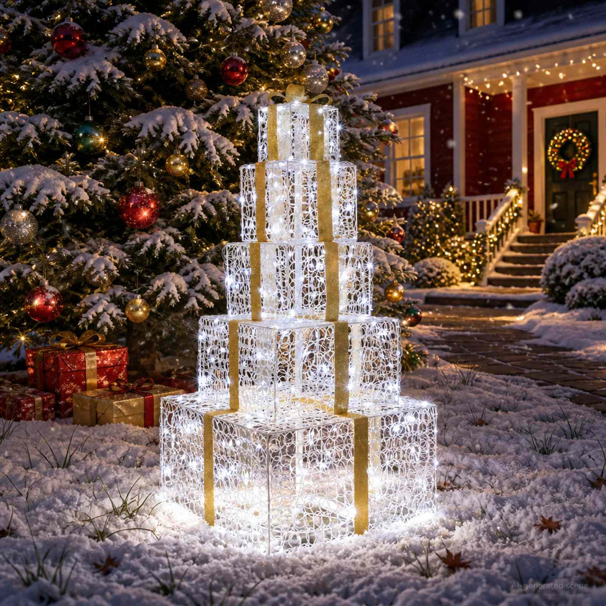 Στοίβα χριστουγεννιάτικων κουτιών LED 250 LED Ψυχρό λευκό - Pakobazaar