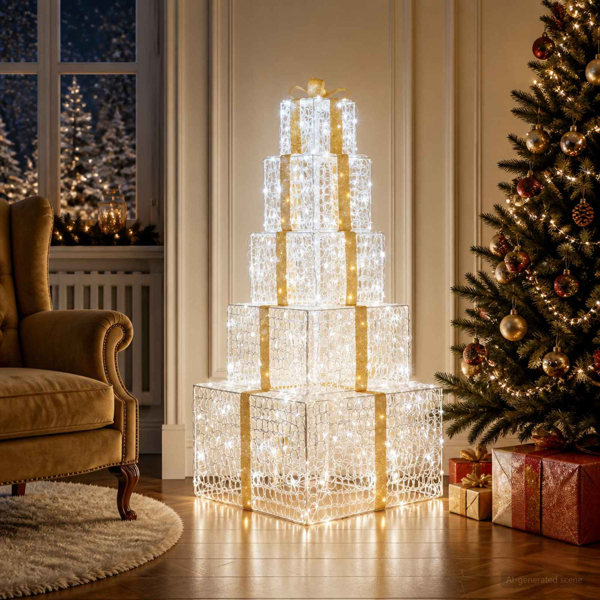 Στοίβα χριστουγεννιάτικων κουτιών LED 250 LED Ψυχρό λευκό - Pakobazaar