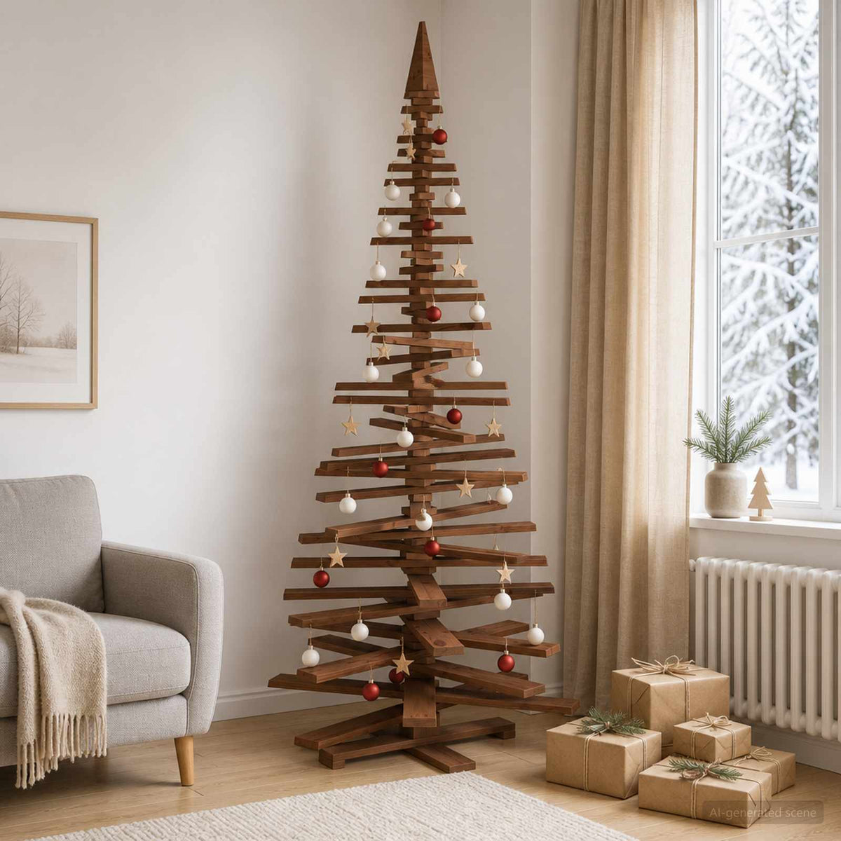Ξύλινο Χριστουγεννιάτικο Δέντρο KOTKA 240 cm Μασίφ Ξύλο Πεύκου - Pakobazaar