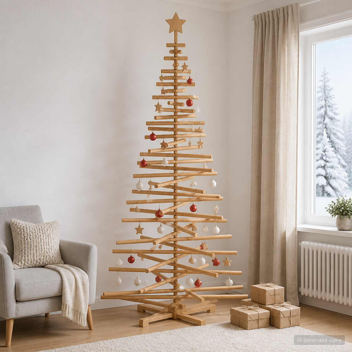 Ξύλινο Χριστουγεννιάτικο Δέντρο KOTKA 210 cm Μασίφ Ξύλο Πεύκου