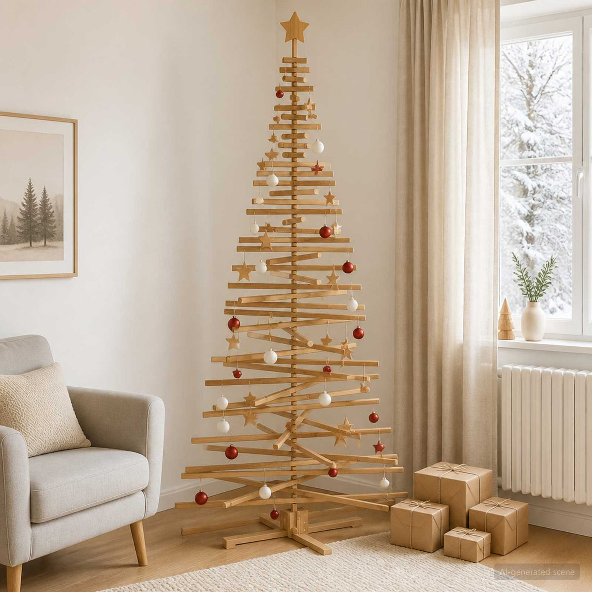 Ξύλινο Χριστουγεννιάτικο Δέντρο KOTKA 240 cm Μασίφ Ξύλο Πεύκου - Pakobazaar