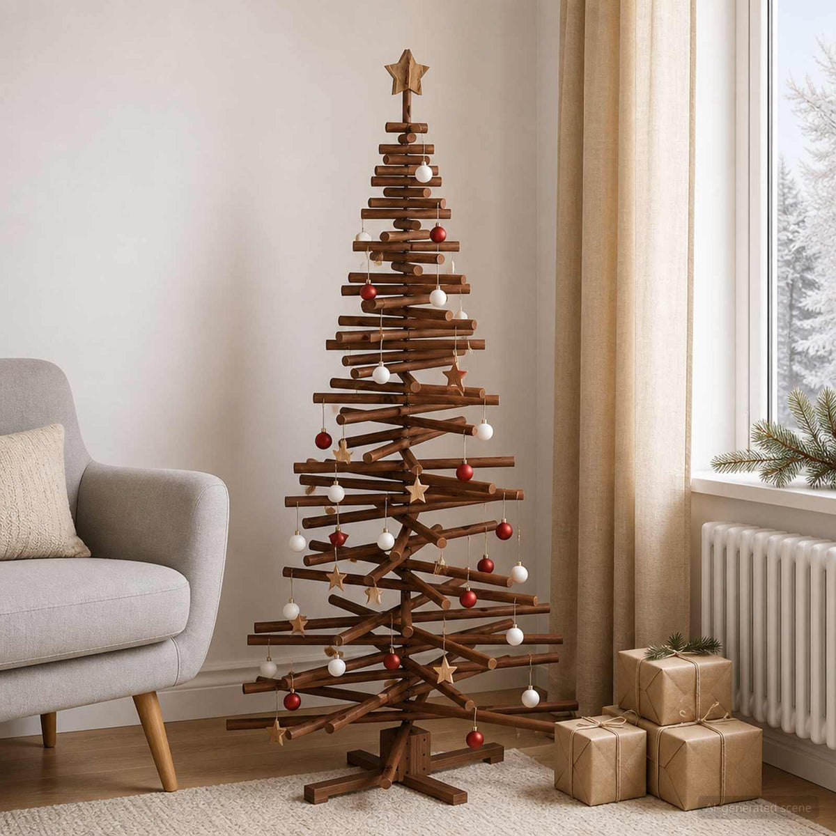 Ξύλινο Χριστουγεννιάτικο Δέντρο KOTKA 180 cm Μασίφ Ξύλο Πεύκου - Pakobazaar
