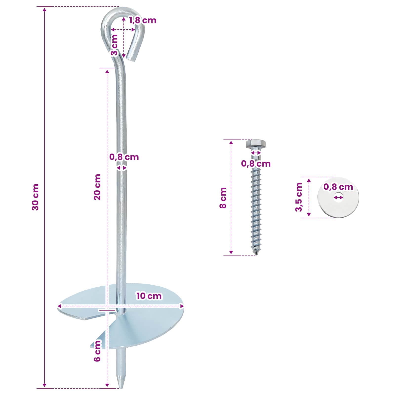 Γείωση 10 pcs Ασημί Ø10 x 30 εκ Γαλβανισμένο Μέταλλο - Pakobazaar