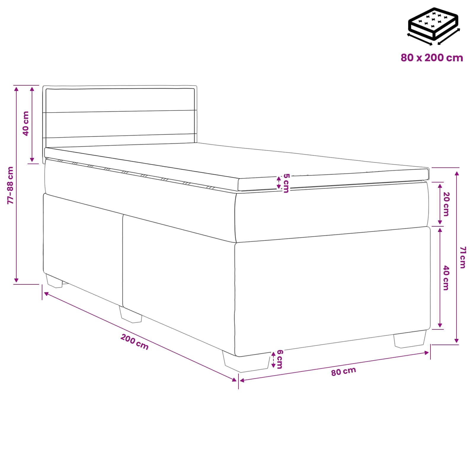 Κρεβάτι box spring με στρώμα Taupe 80 x 200 cm Ύφασμα - Pakobazaar