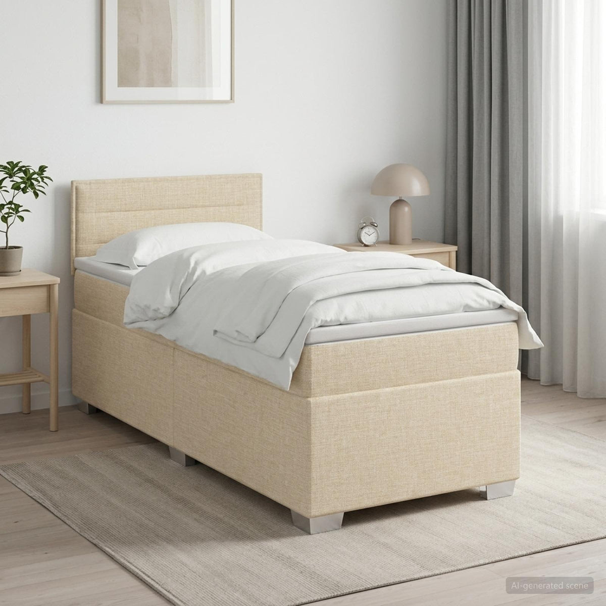 Κρεβάτι box spring με στρώμα Κρεμ 90 x 200 cm Ύφασμα - Pakobazaar