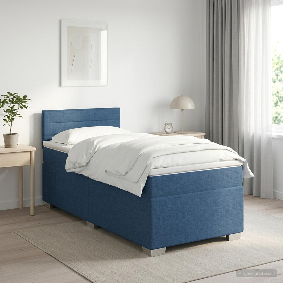 Κρεβάτι box spring με στρώμα Μπλε 90 x 190 cm Ύφασμα