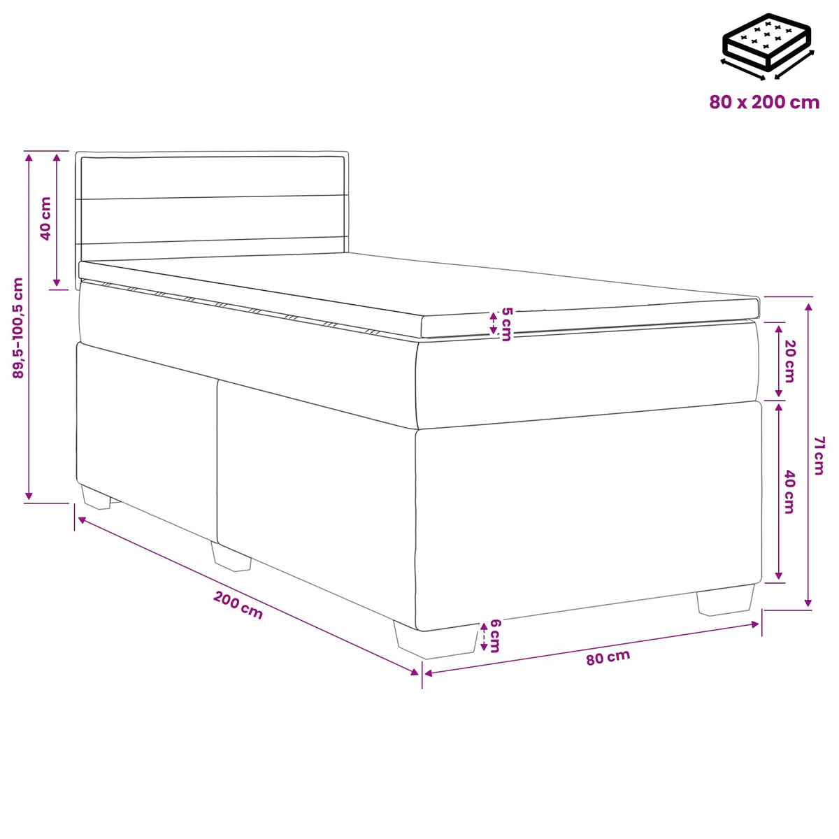 Κρεβάτι box spring με στρώμα Μπλε 80 x 200 cm Ύφασμα - Pakobazaar