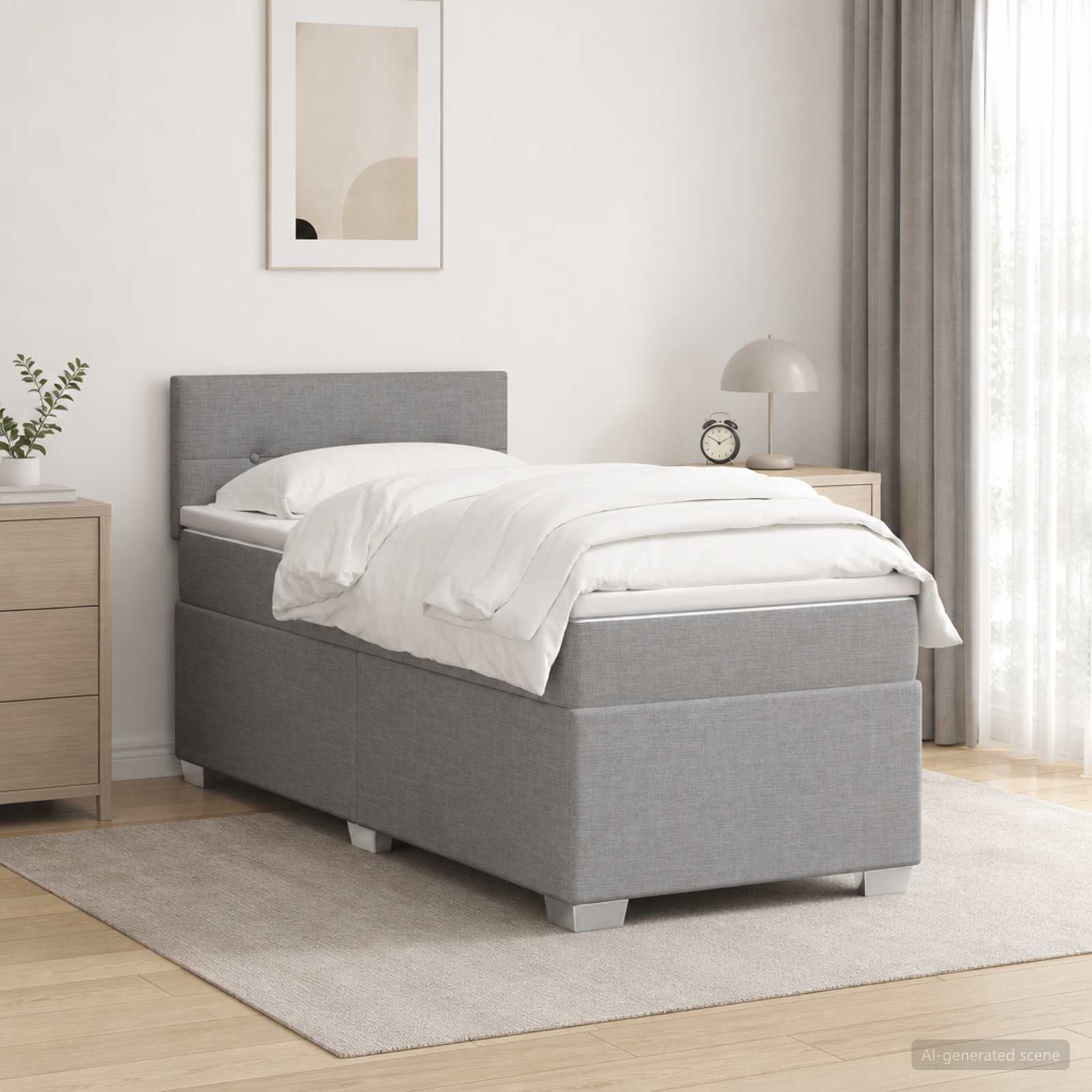 Κρεβάτι box spring με στρώμα Ανοιχτό γκρι 100 x 200 cm Ύφασμα - Pakobazaar