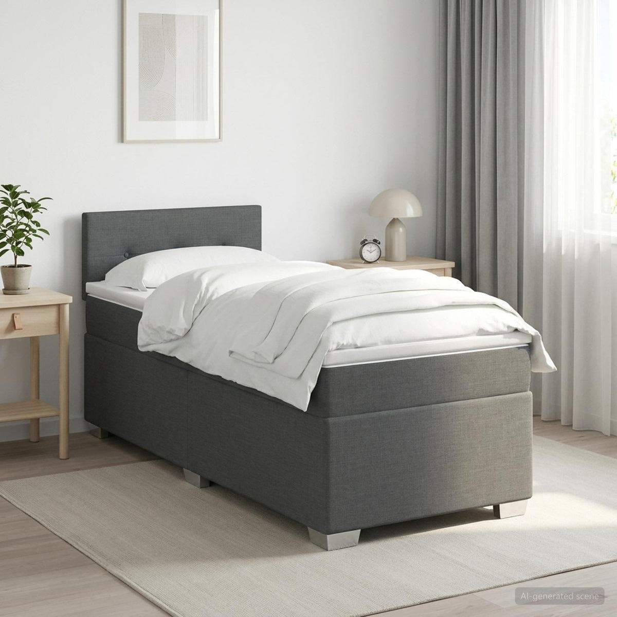 Κρεβάτι box spring με στρώμα Σκούρο Γκρι 90 x 200 cm Ύφασμα - Pakobazaar