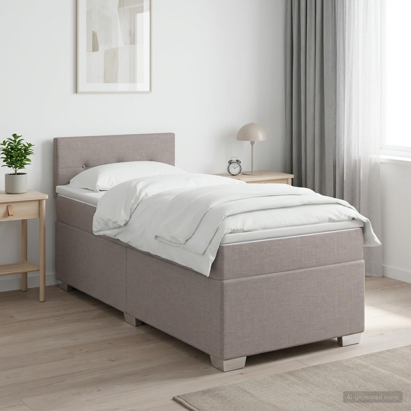 Κρεβάτι box spring με στρώμα Taupe 90 x 200 cm Ύφασμα - Pakobazaar