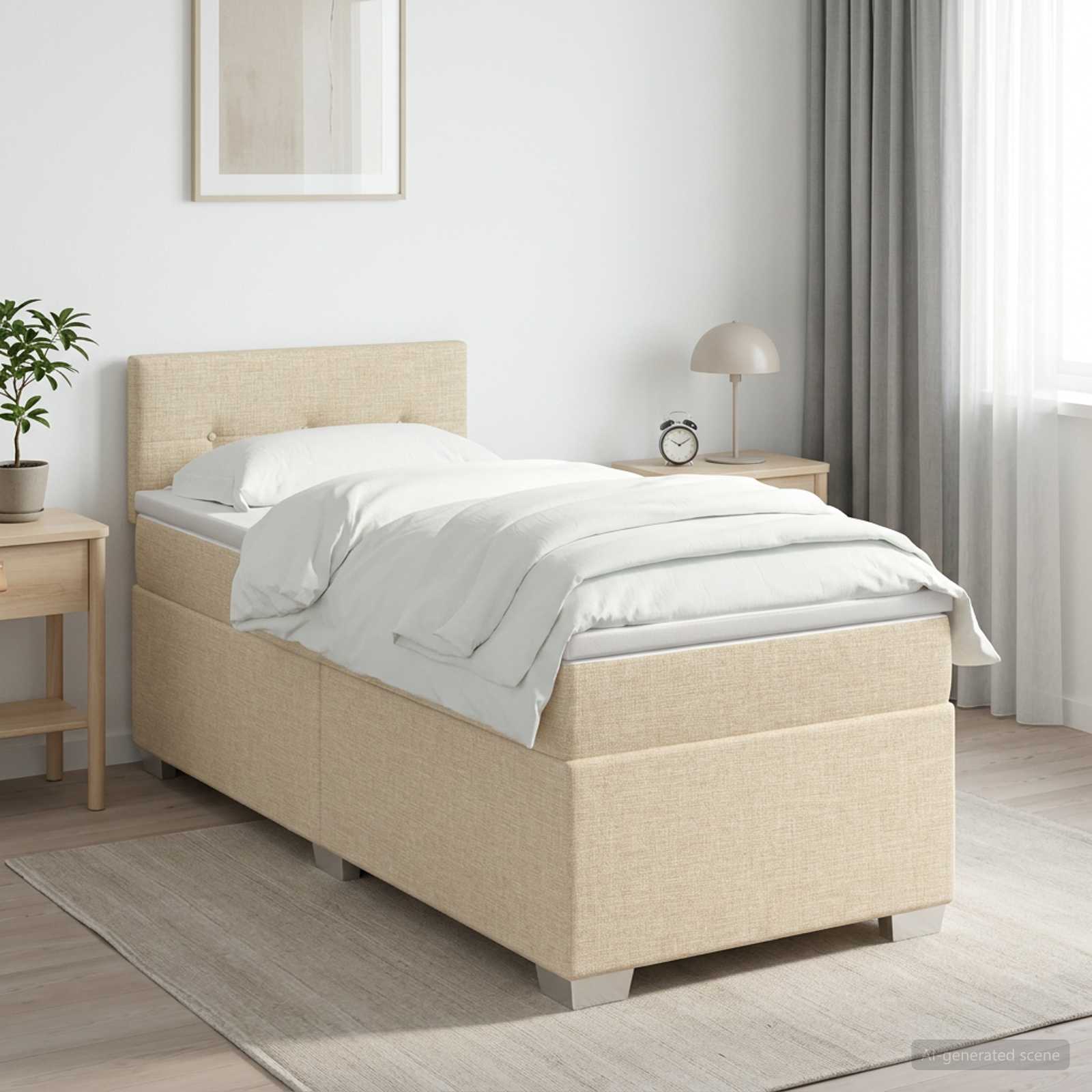 Κρεβάτι box spring με στρώμα Κρεμ 80 x 200 cm Ύφασμα - Pakobazaar