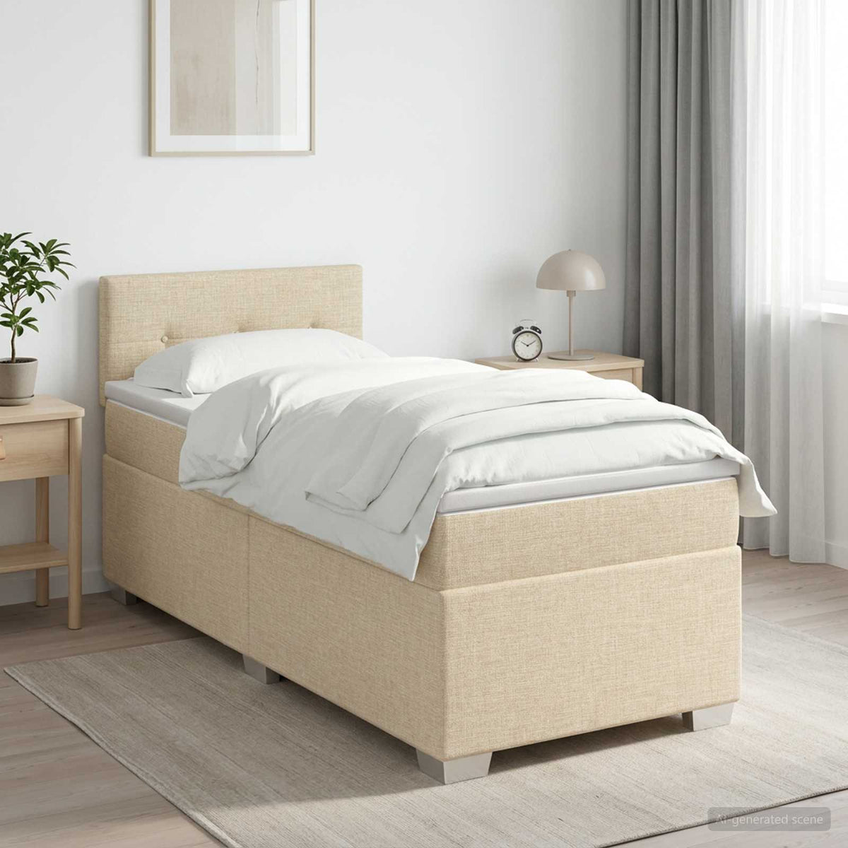 Κρεβάτι box spring με στρώμα Κρεμ 90 x 190 cm Ύφασμα - Pakobazaar