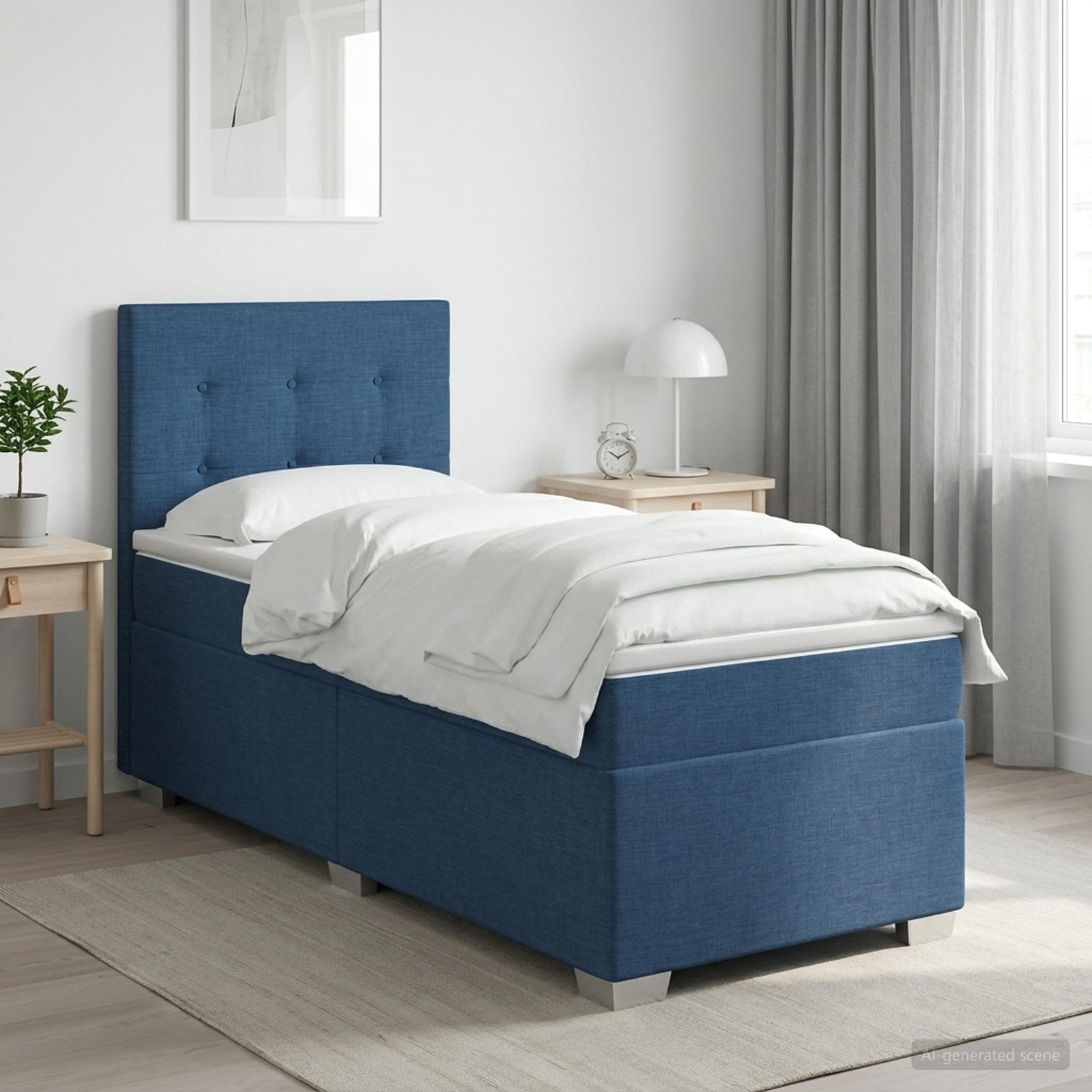 Κρεβάτι box spring με στρώμα Μπλε 80 x 200 cm Ύφασμα - Pakobazaar