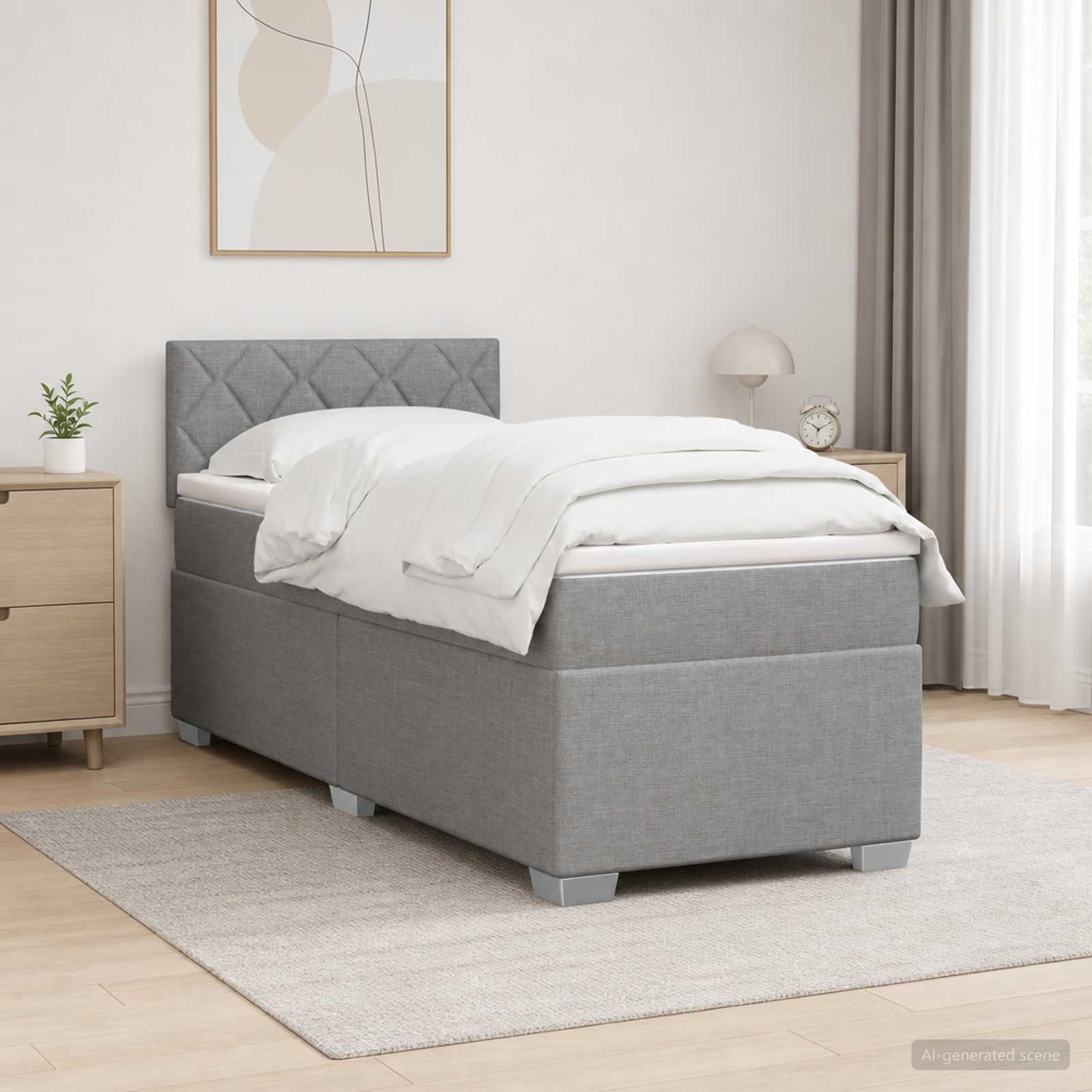 Κρεβάτι box spring με στρώμα Ανοιχτό γκρι 100 x 200 cm Ύφασμα - Pakobazaar