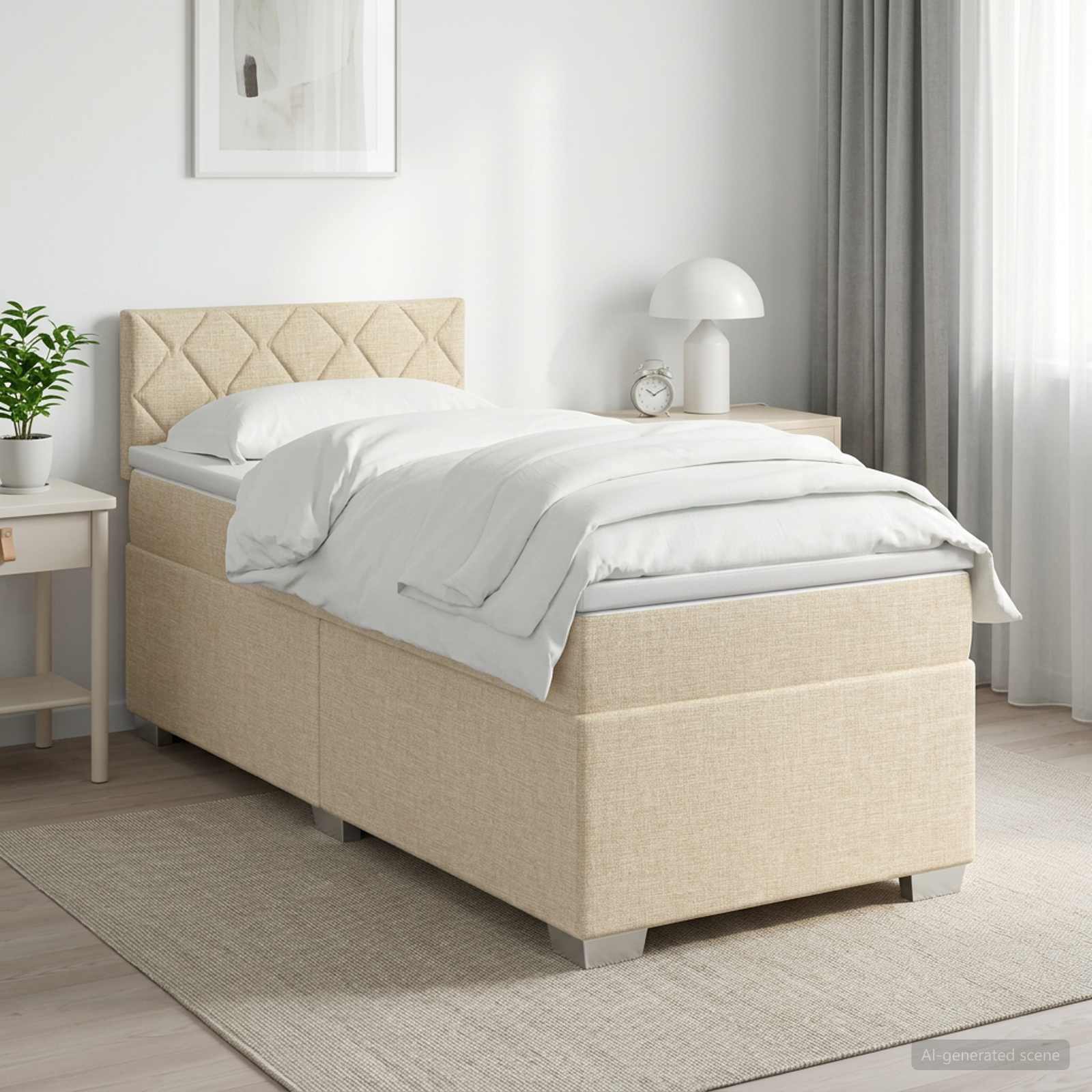 Κρεβάτι box spring με στρώμα Κρεμ 100 x 200 cm Ύφασμα - Pakobazaar