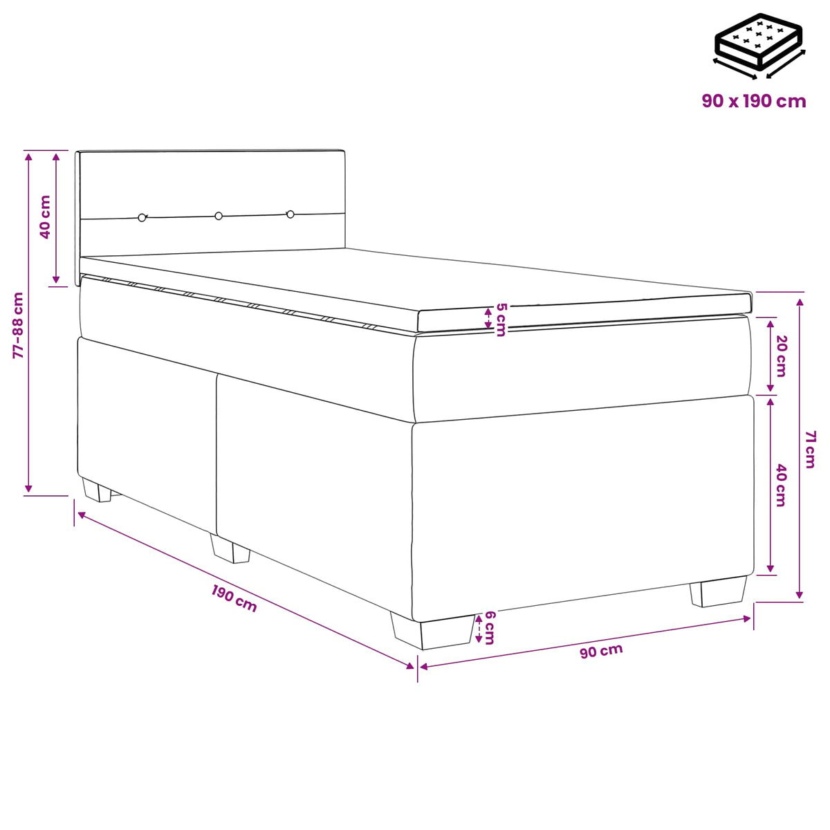 Κρεβάτι box spring με στρώμα Κρεμ 90 x 190 cm Ύφασμα - Pakobazaar
