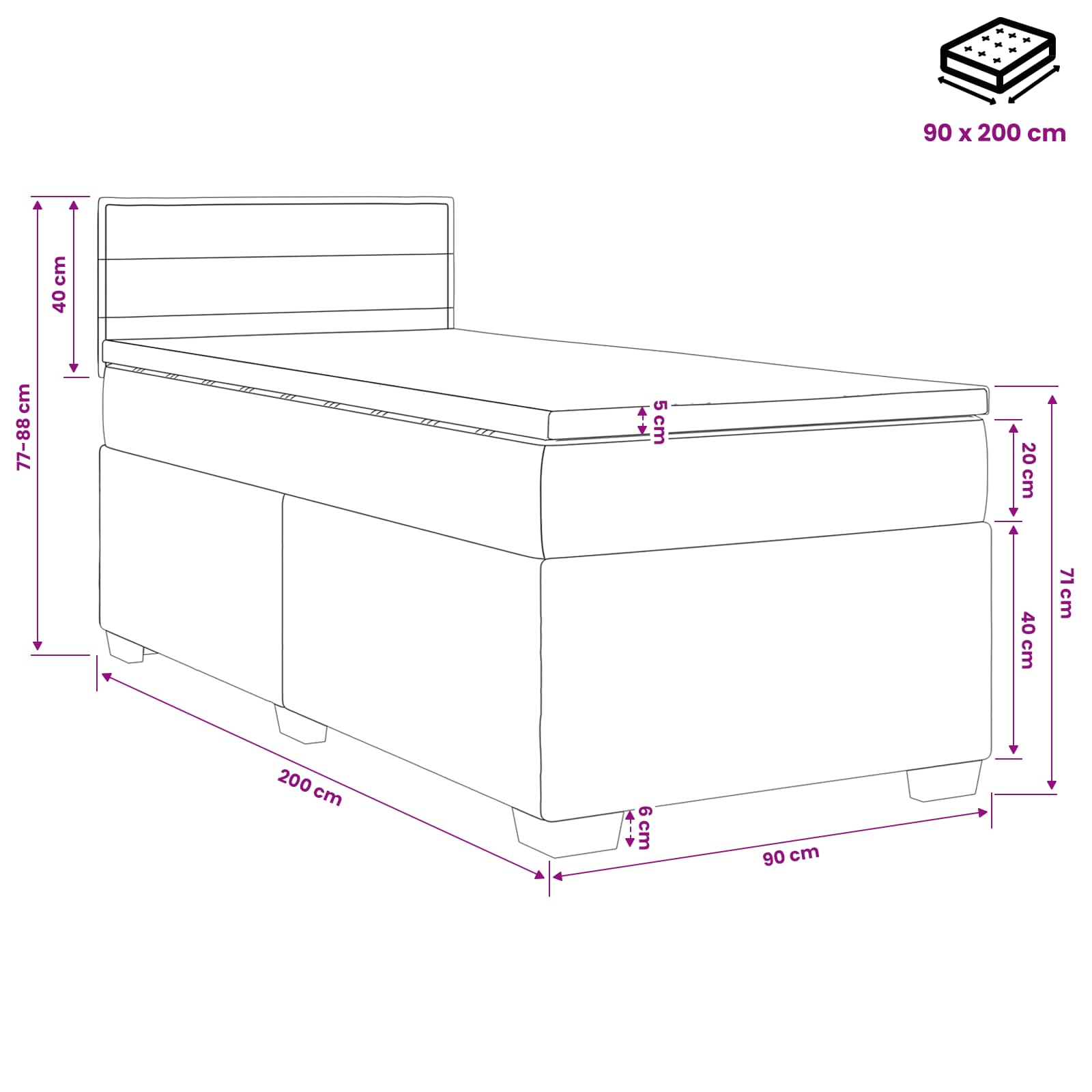 Κρεβάτι box spring με στρώμα Κρεμ 90 x 200 cm Ύφασμα - Pakobazaar