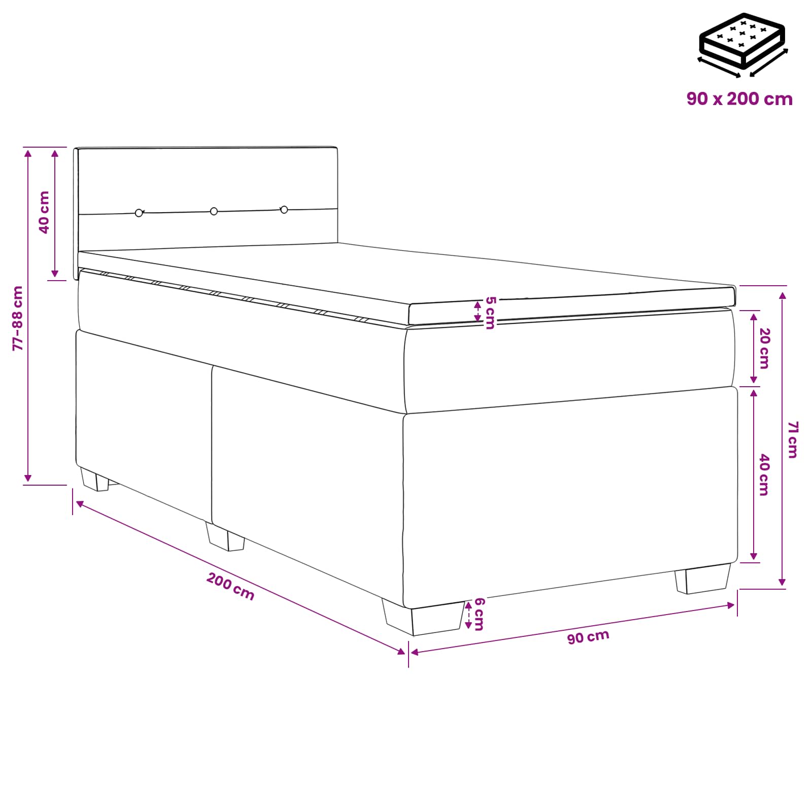 Κρεβάτι box spring με στρώμα Taupe 90 x 200 cm Ύφασμα - Pakobazaar