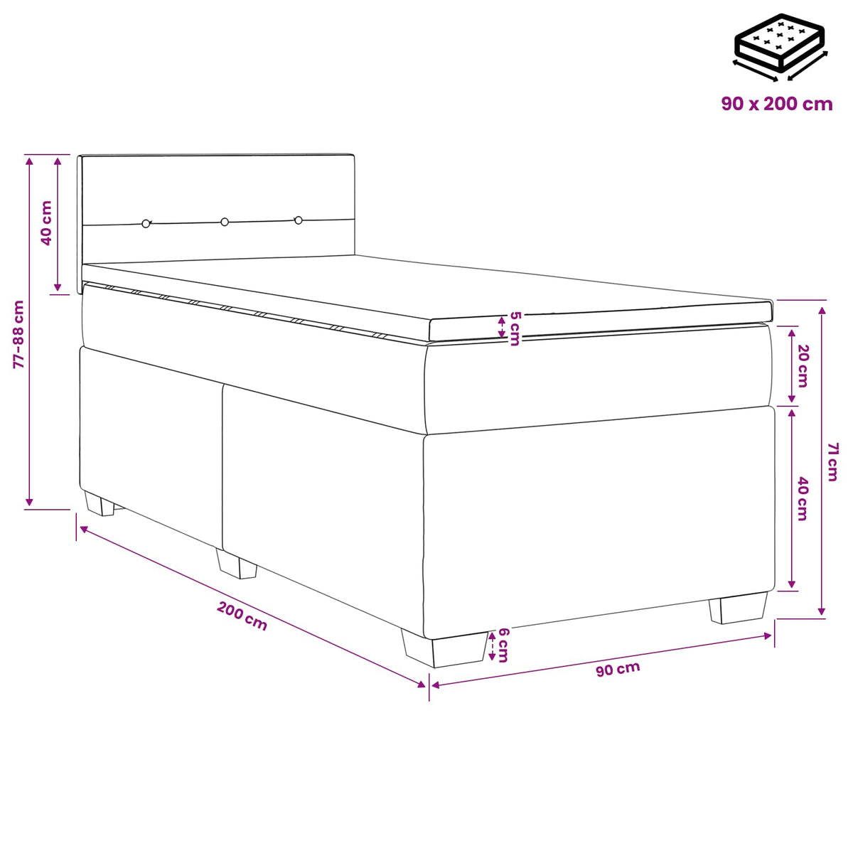 Κρεβάτι box spring με στρώμα Κρεμ 90 x 200 cm Ύφασμα - Pakobazaar