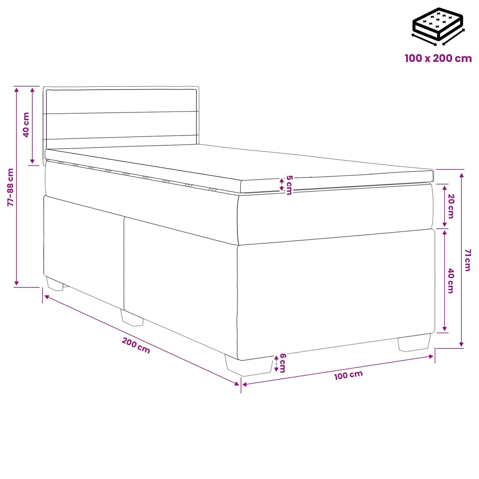 Κρεβάτι box spring με στρώμα Κρεμ 100 x 200 cm Ύφασμα