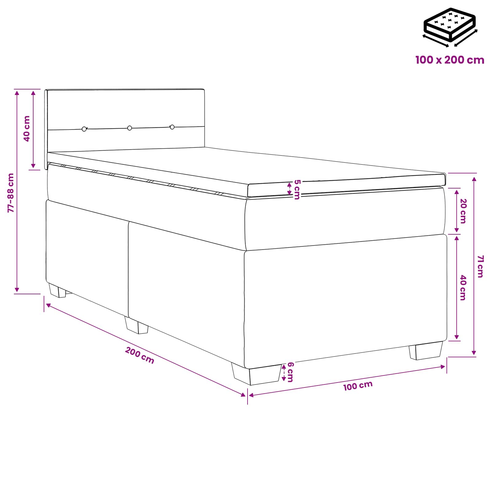 Κρεβάτι box spring με στρώμα Ανοιχτό γκρι 100 x 200 cm Ύφασμα - Pakobazaar