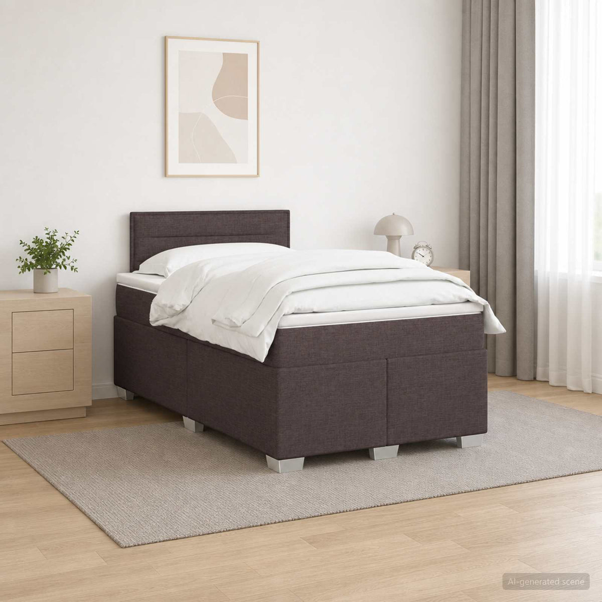 Κρεβάτι box spring με στρώμα Σκούρο Καφέ 120 x 200 cm Ύφασμα
