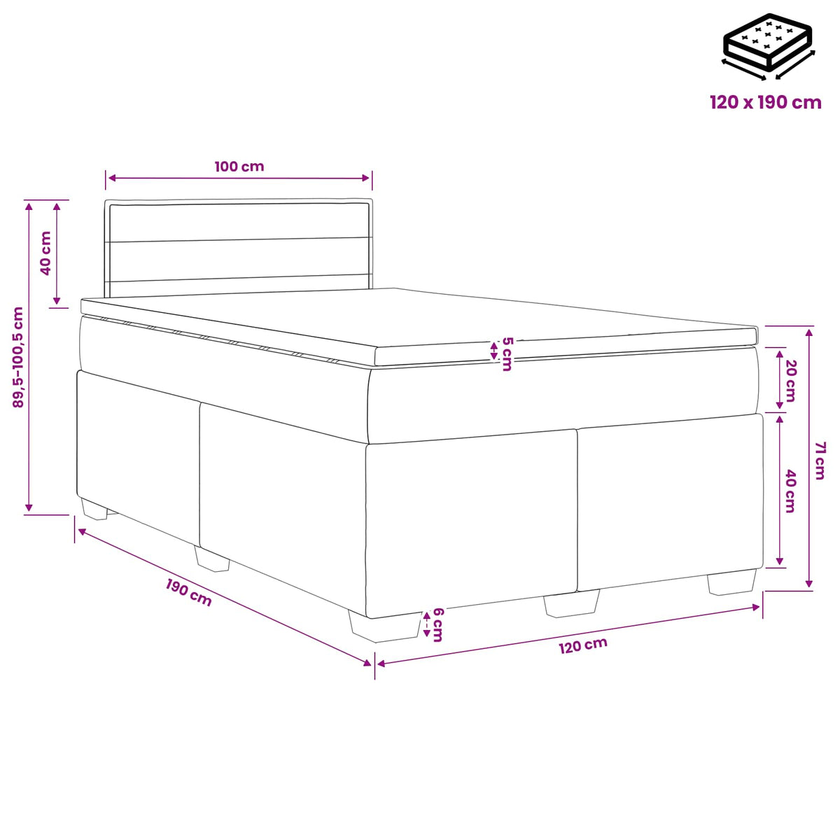 Κρεβάτι box spring με στρώμα Taupe 120 x 190 cm Ύφασμα