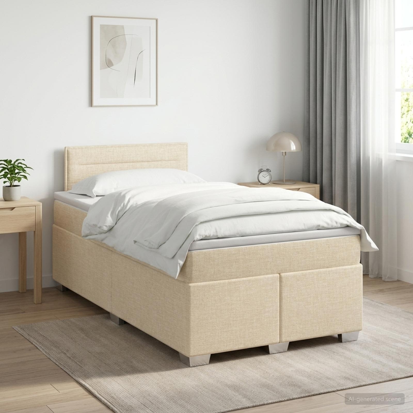 Κρεβάτι box spring με στρώμα Κρεμ 120 x 190 cm Ύφασμα - Pakobazaar