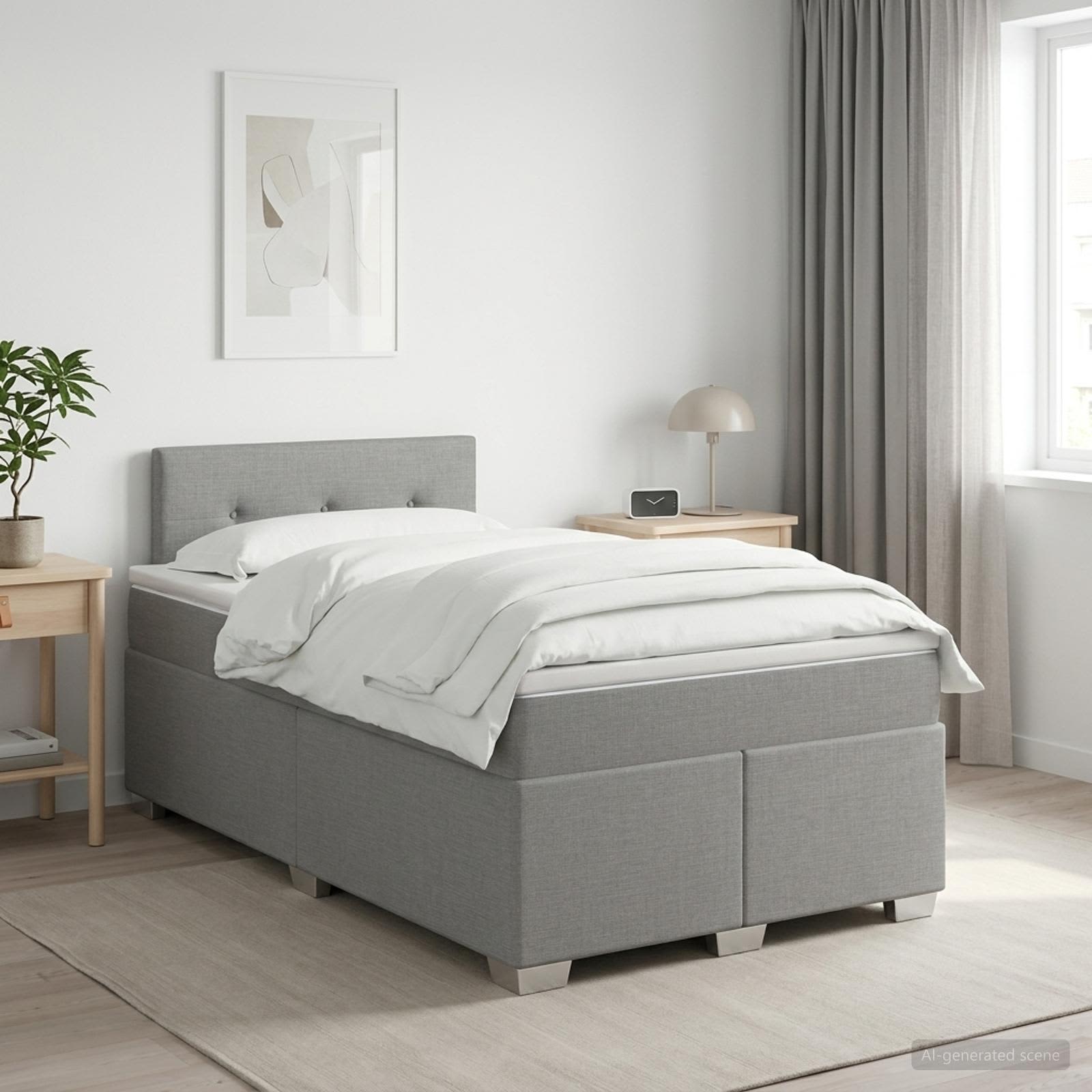 Κρεβάτι box spring με στρώμα Ανοιχτό γκρι 120 x 200 cm Ύφασμα - Pakobazaar