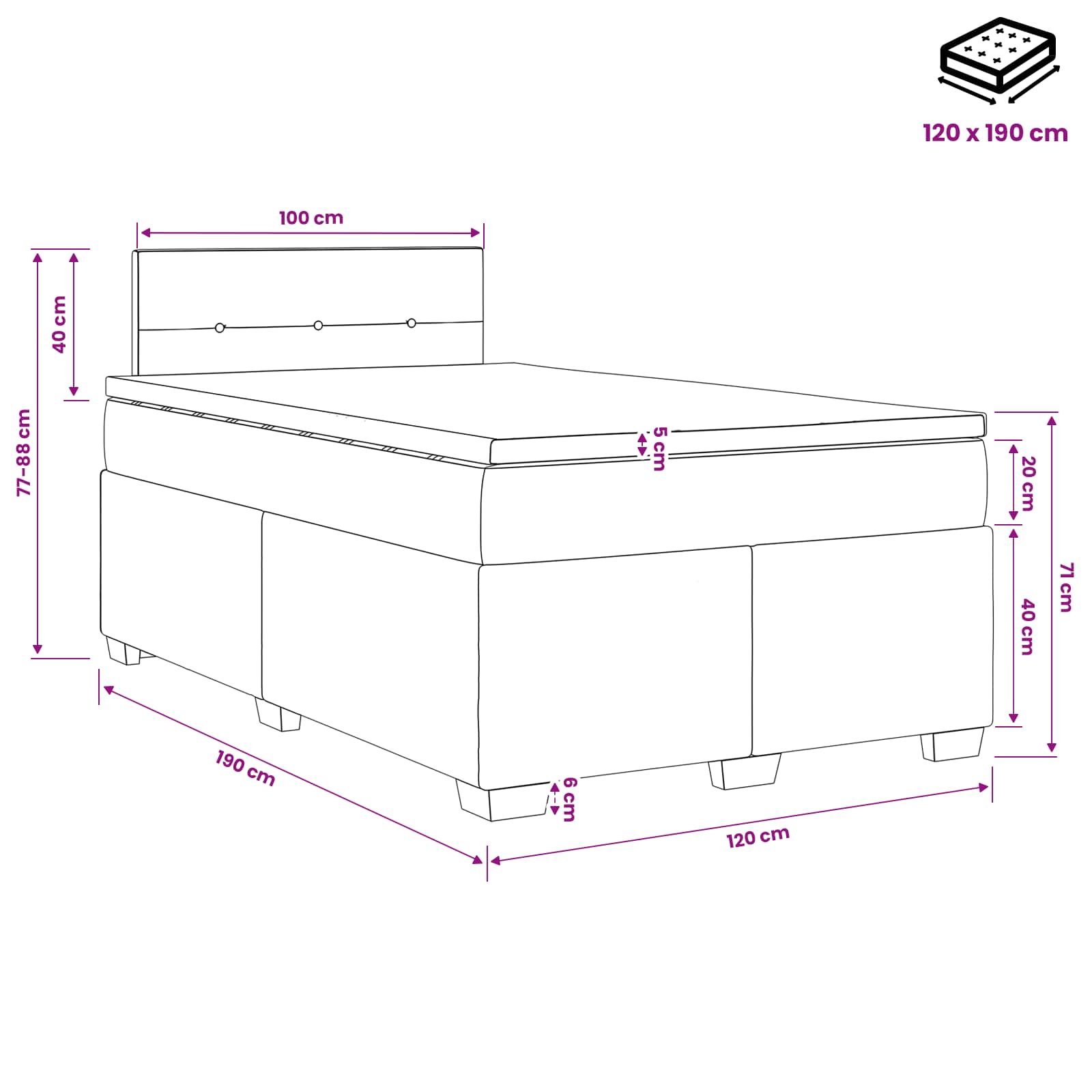Κρεβάτι box spring με στρώμα Taupe 120 x 190 cm Ύφασμα - Pakobazaar