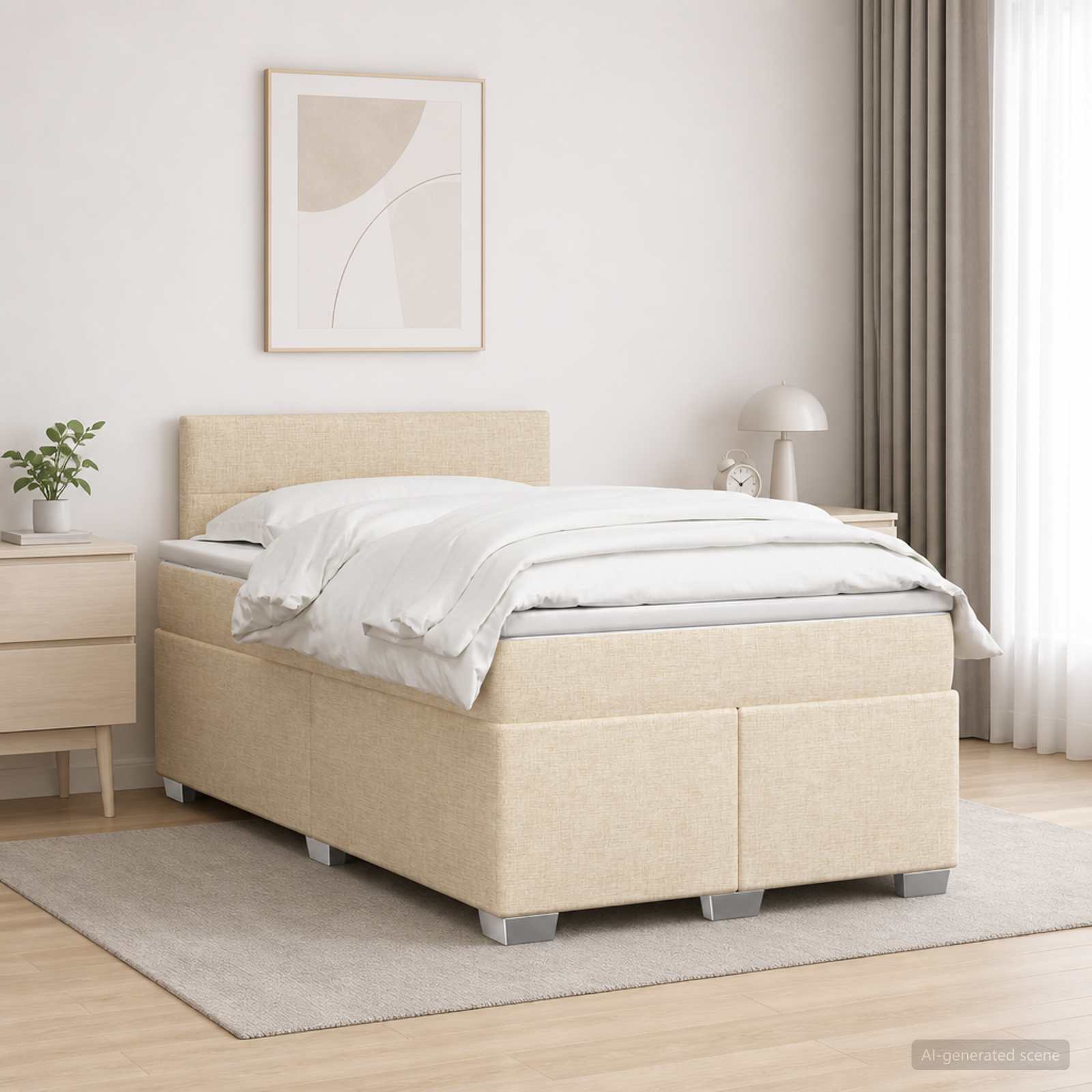 Κρεβάτι box spring με στρώμα Κρεμ 120 x 190 cm Ύφασμα - Pakobazaar