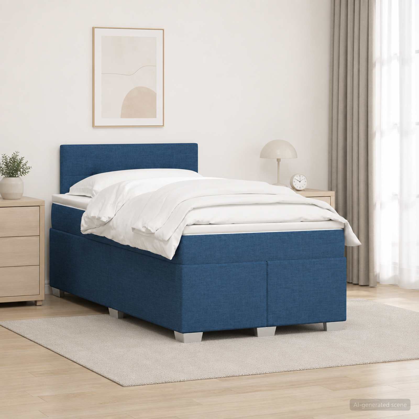 Κρεβάτι box spring με στρώμα Μπλε 120 x 190 cm Ύφασμα - Pakobazaar