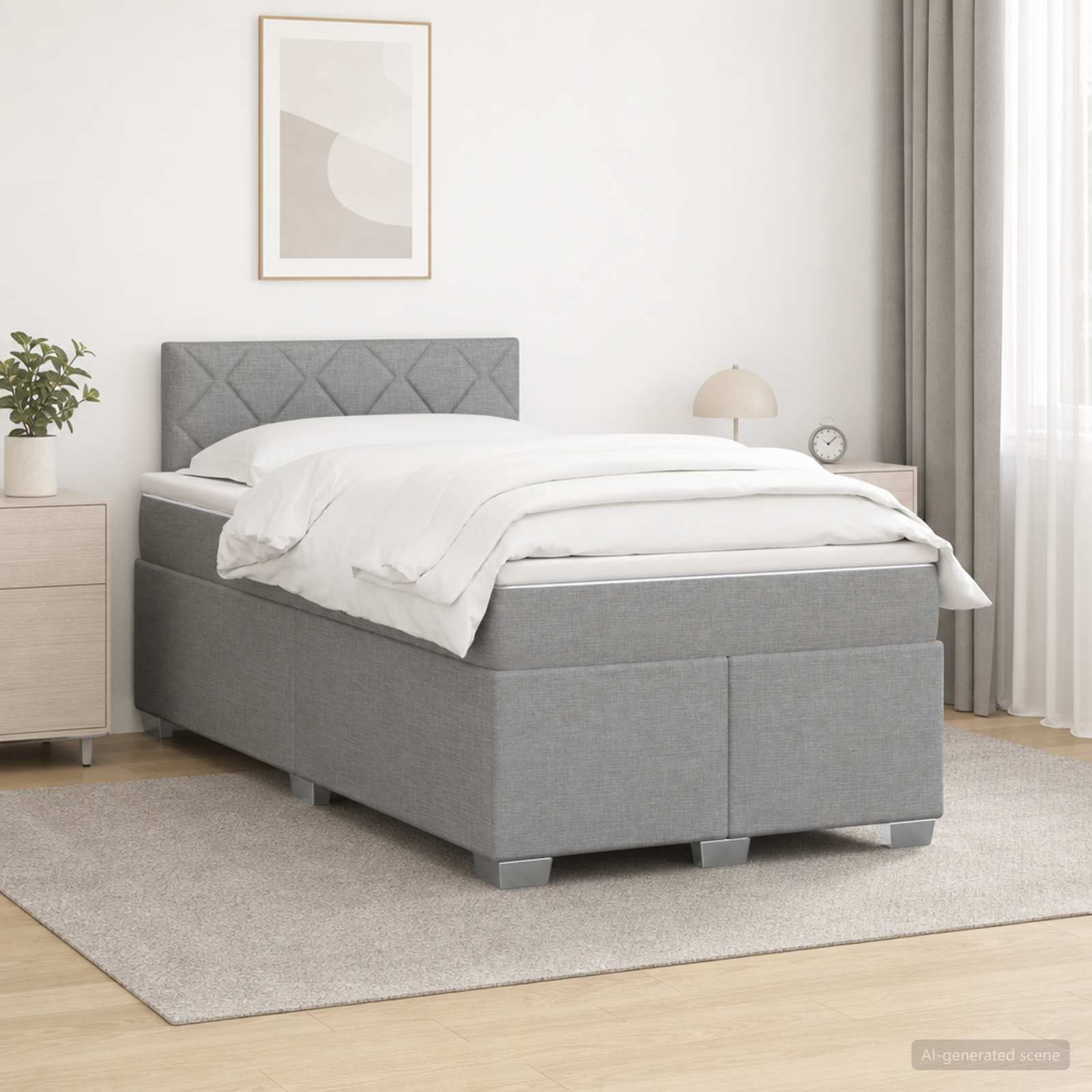 Κρεβάτι box spring με στρώμα Ανοιχτό γκρι 120 x 200 cm Ύφασμα