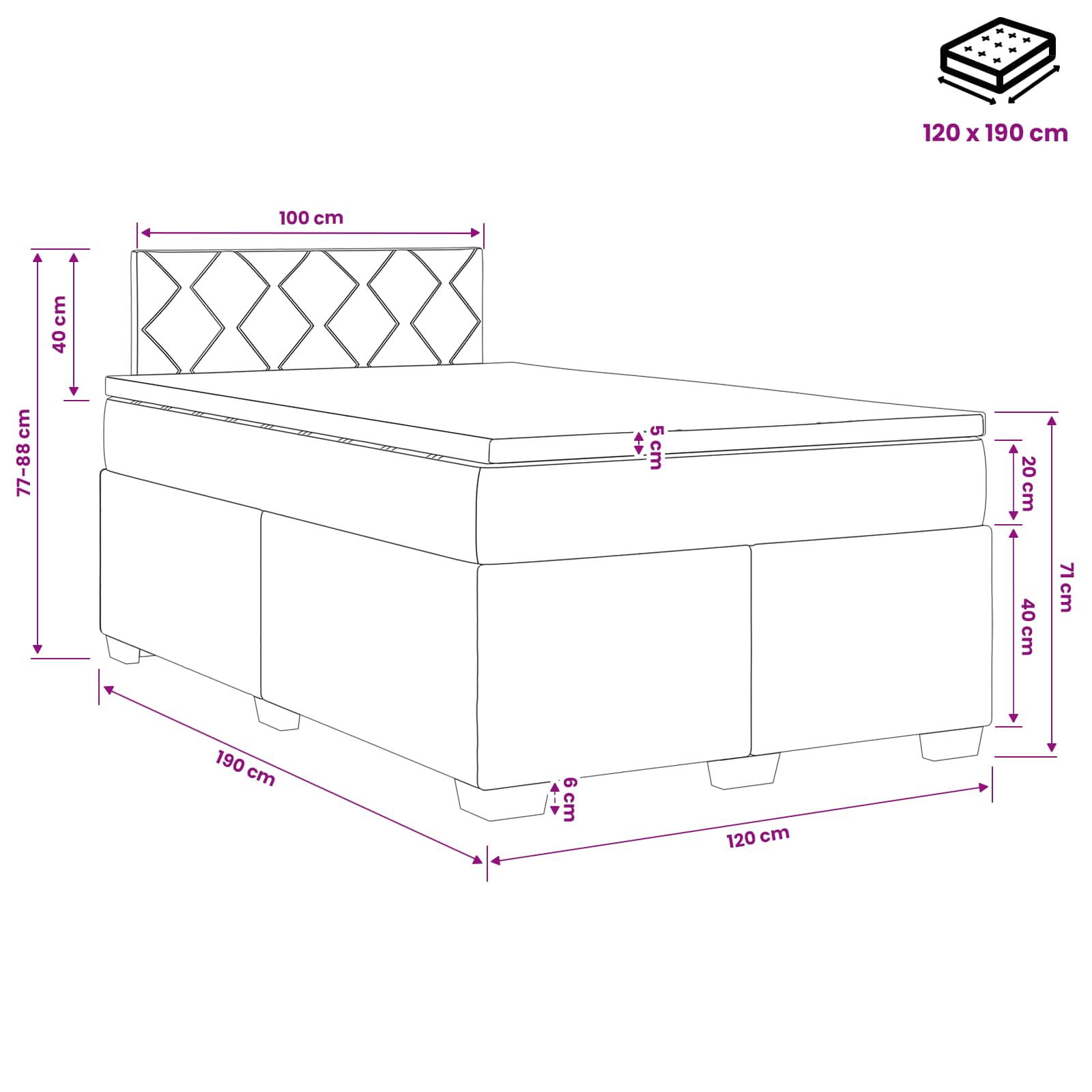 Κρεβάτι box spring με στρώμα Ανοιχτό γκρι 120 x 190 cm Ύφασμα - Pakobazaar