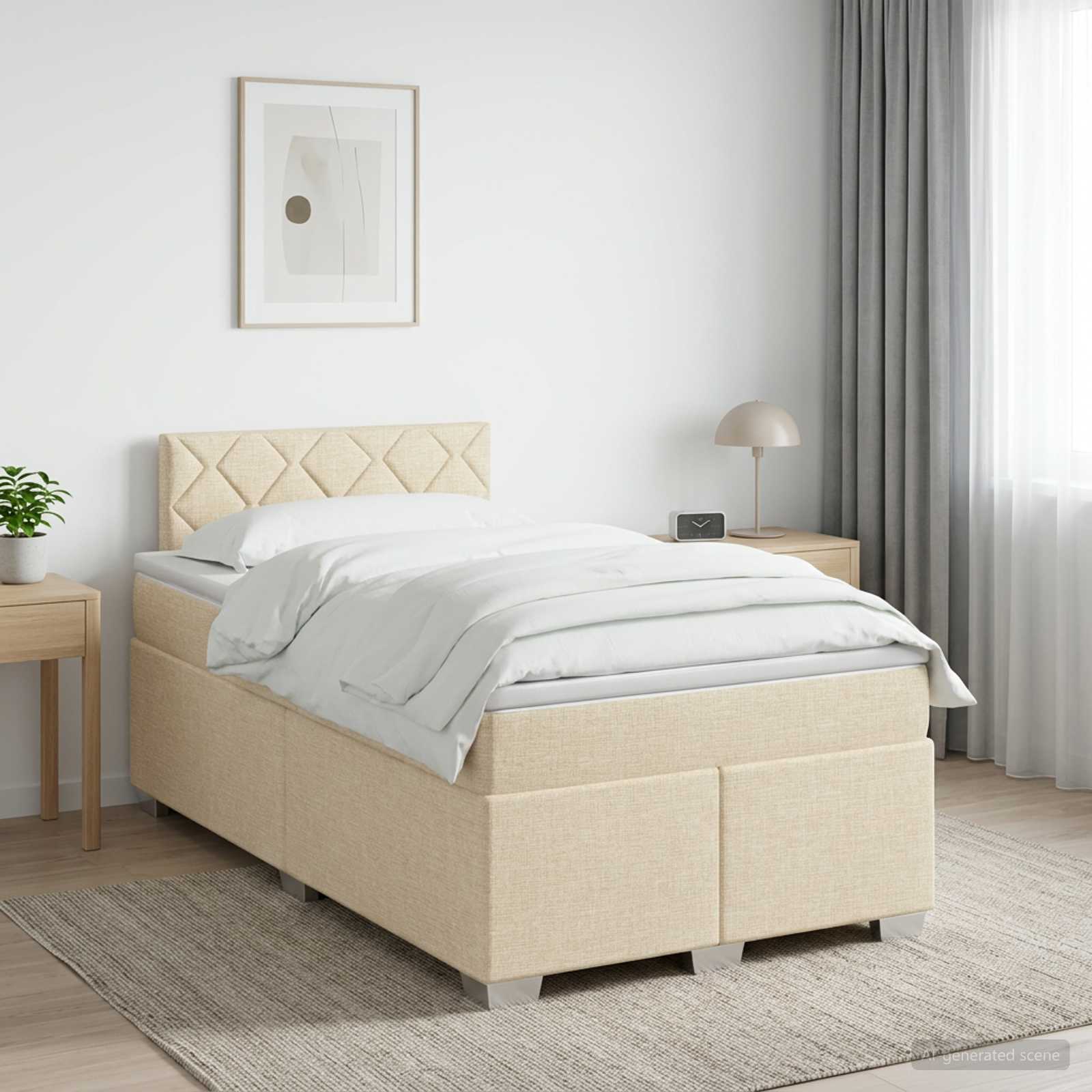 Κρεβάτι box spring με στρώμα Κρεμ 120 x 200 cm Ύφασμα
