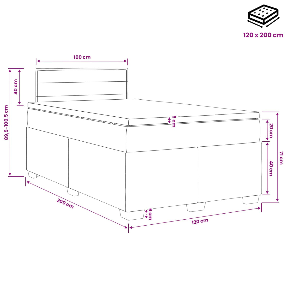 Κρεβάτι box spring με στρώμα Taupe 120 x 200 cm Ύφασμα