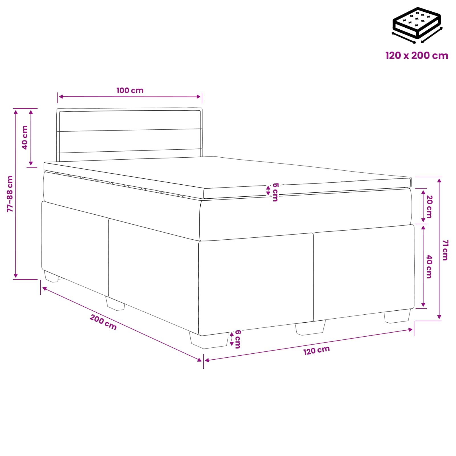 Κρεβάτι box spring με στρώμα Μπλε 120 x 200 cm Ύφασμα - Pakobazaar