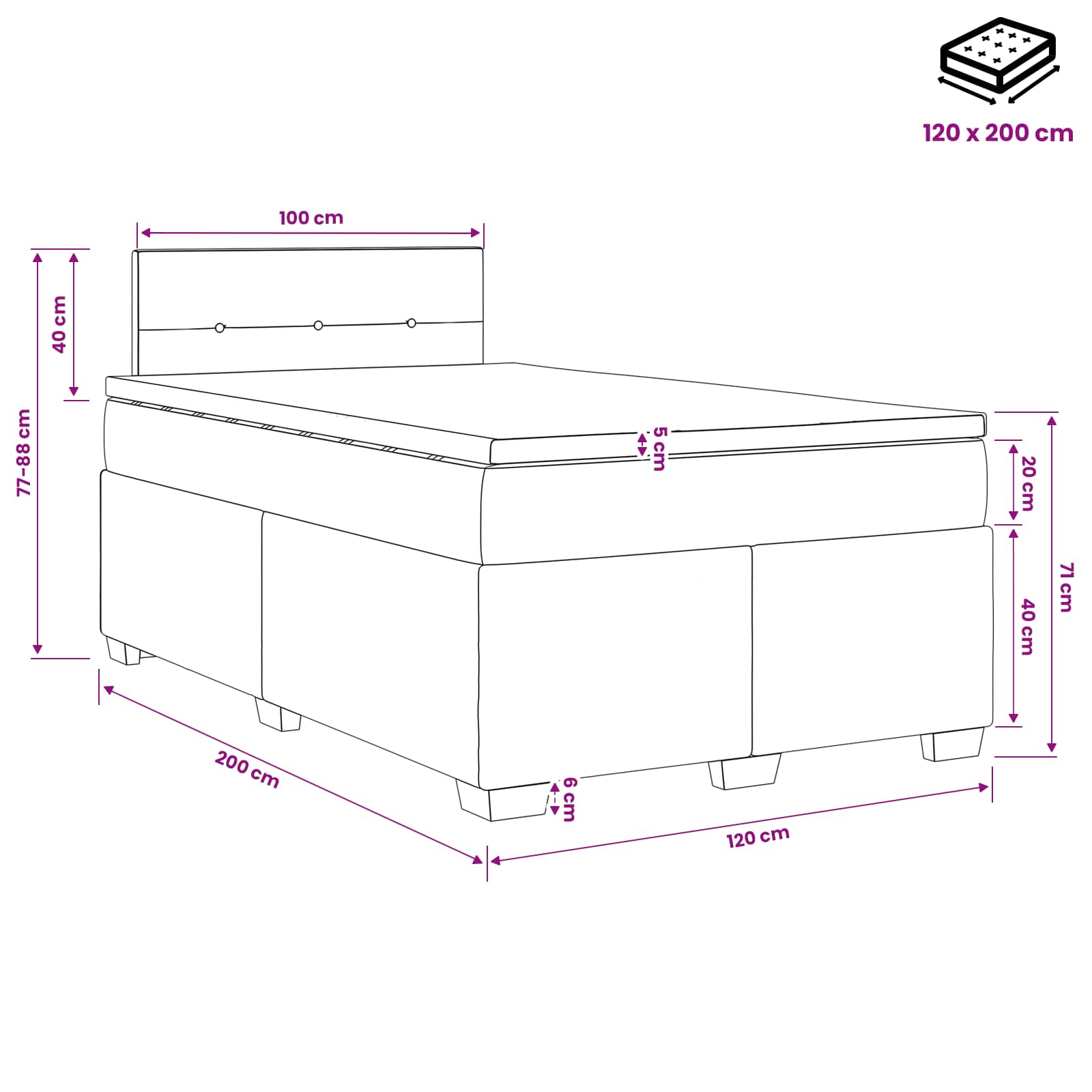 Κρεβάτι box spring με στρώμα Ανοιχτό γκρι 120 x 200 cm Ύφασμα - Pakobazaar