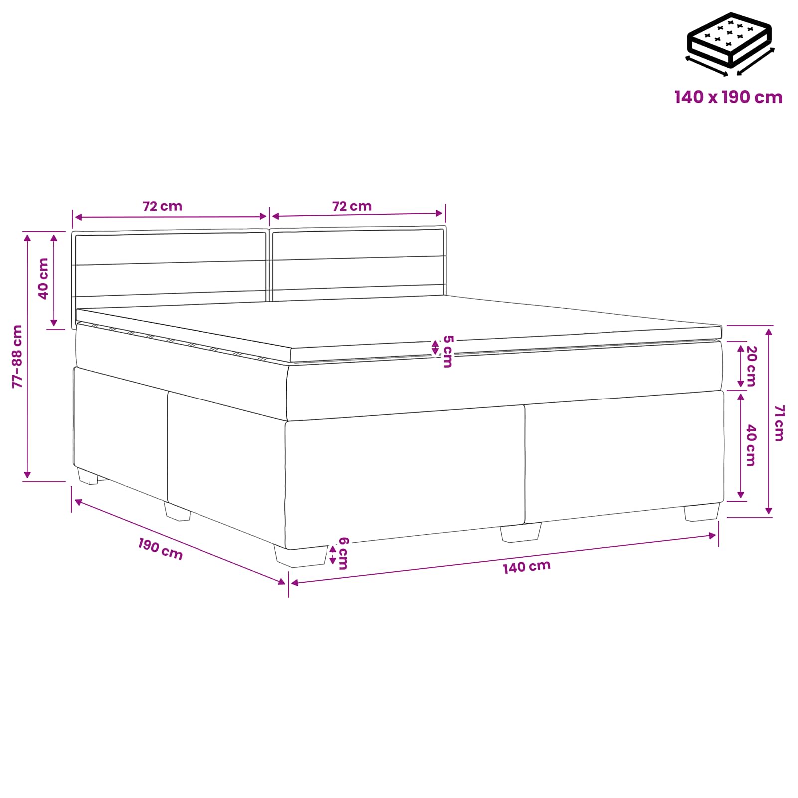 Κρεβάτι box spring με στρώμα Κρεμ 140 x 190 cm Ύφασμα
