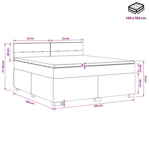Κρεβάτι box spring με στρώμα Σκούρο Γκρι 140 x 190 cm Ύφασμα - Pakobazaar