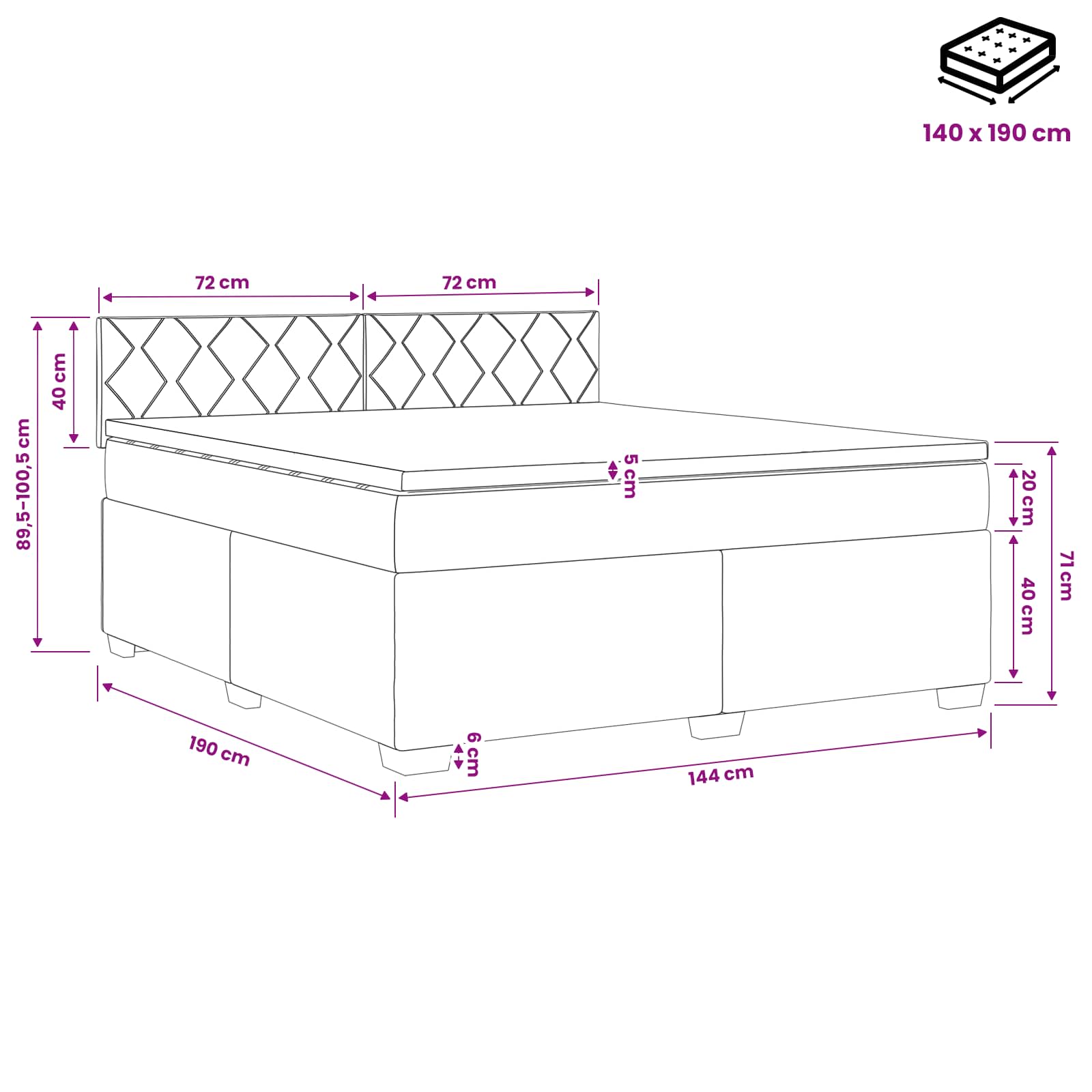 Κρεβάτι box spring με στρώμα Σκούρο Γκρι 140 x 190 cm Ύφασμα - Pakobazaar