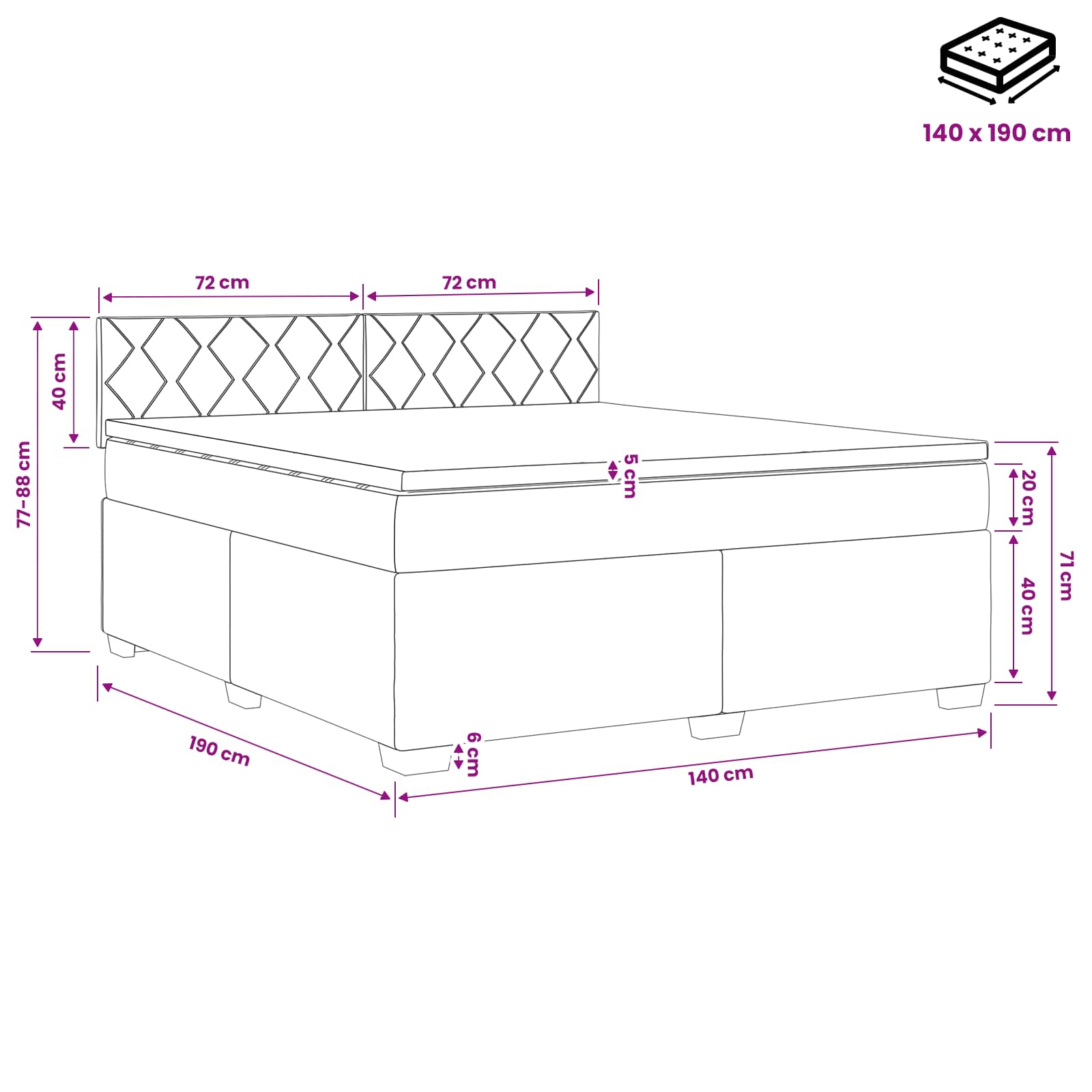 Κρεβάτι box spring με στρώμα Μπλε 140 x 190 cm Ύφασμα - Pakobazaar