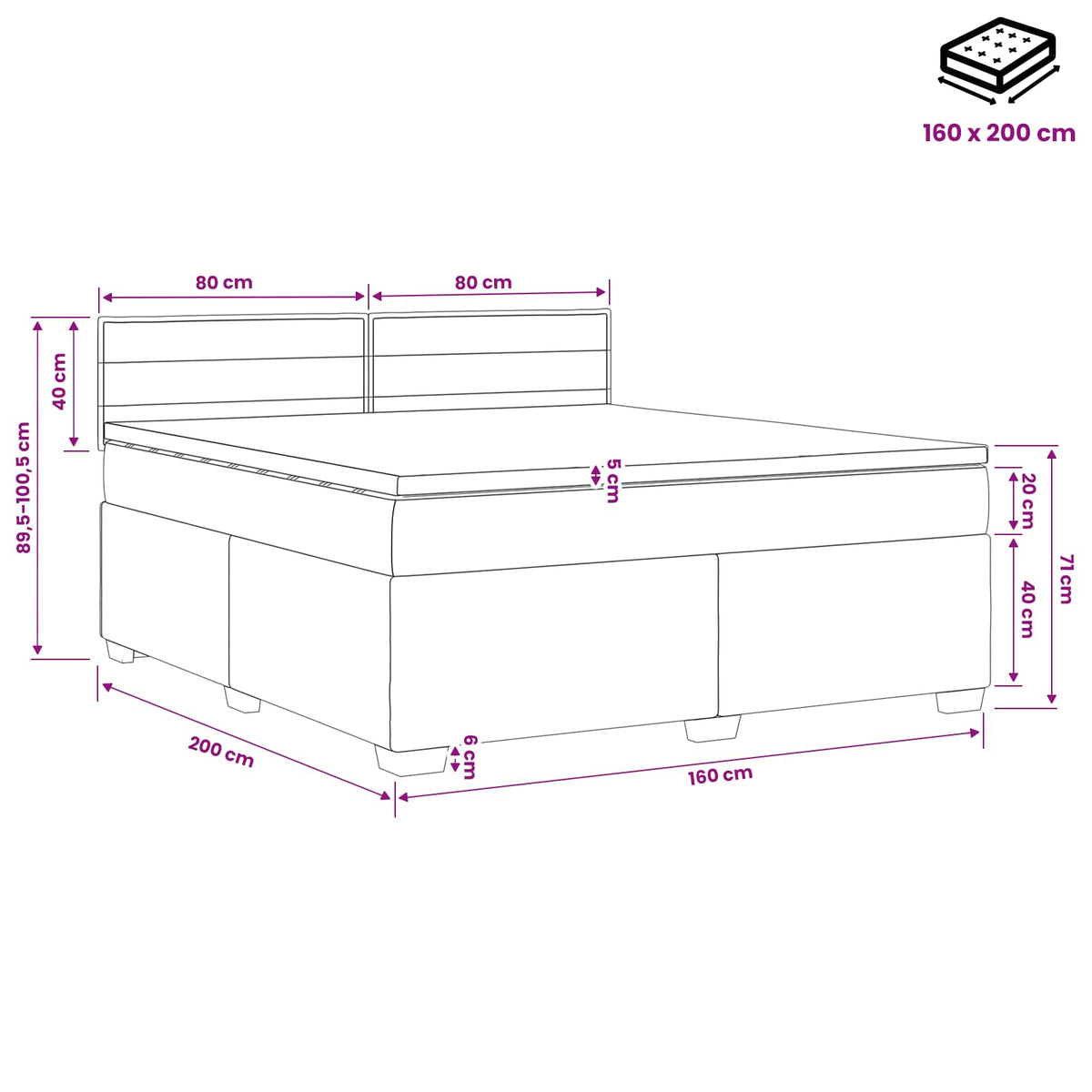 Κρεβάτι box spring με στρώμα Κρεμ 160 x 200 cm Ύφασμα