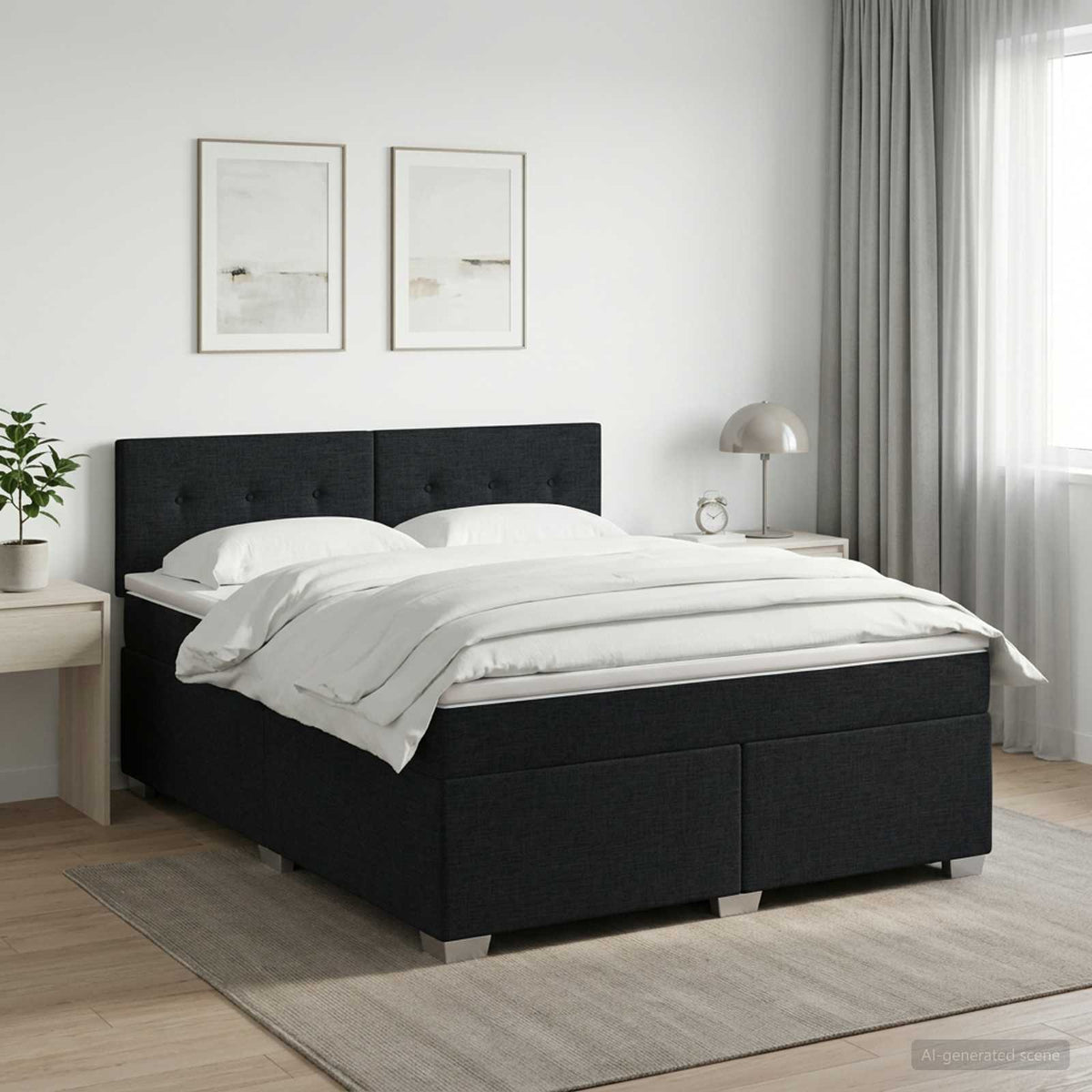 Κρεβάτι box spring με στρώμα Μαύρο 140 x 200 cm Ύφασμα - Pakobazaar