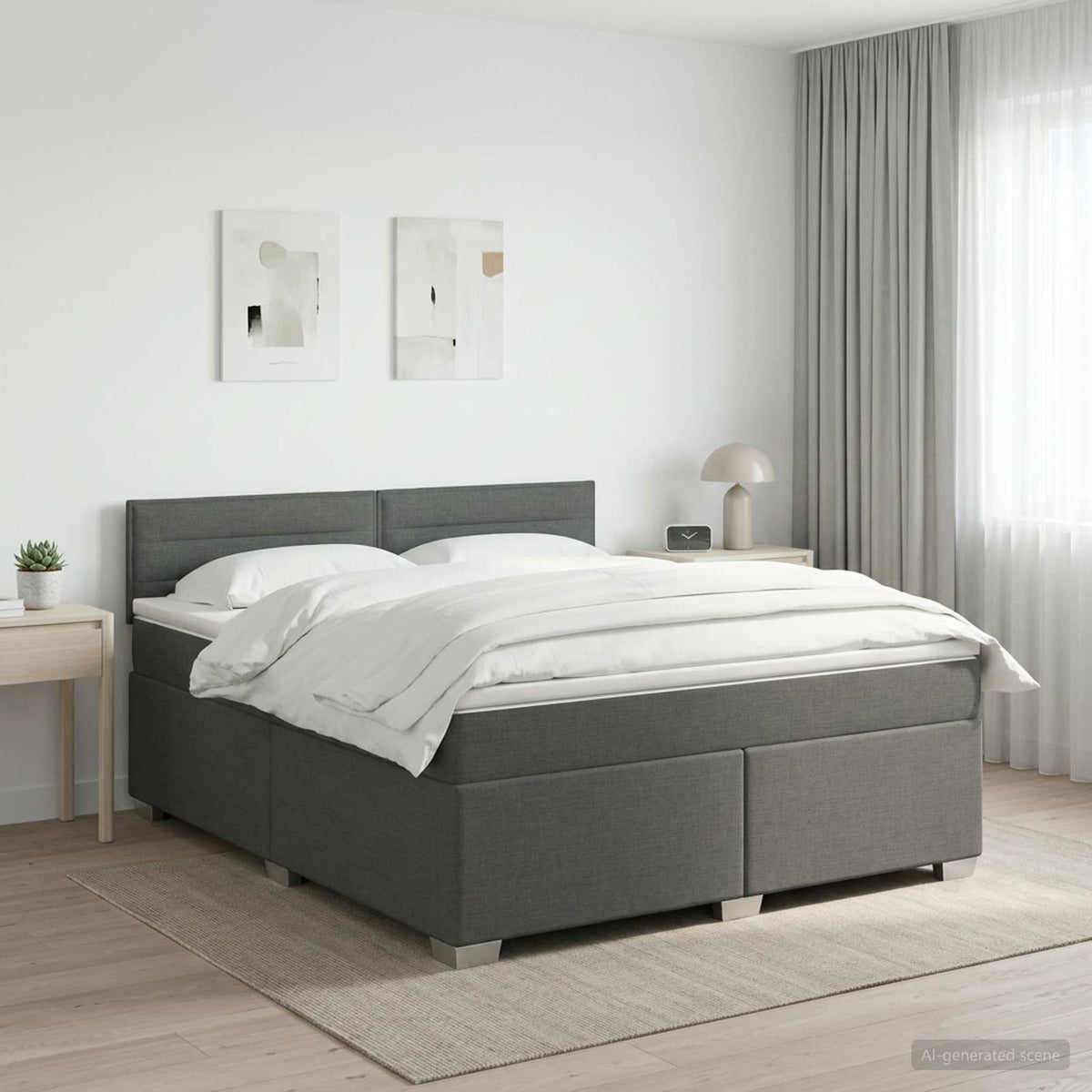 Κρεβάτι box spring με στρώμα Σκούρο Γκρι 180 x 200 cm Ύφασμα - Pakobazaar