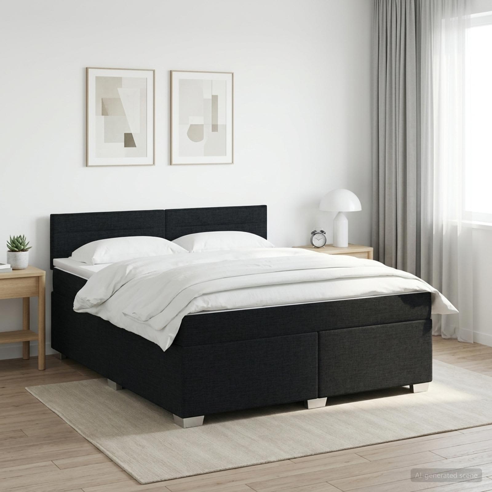 Κρεβάτι box spring με στρώμα Μαύρο 140 x 200 cm Ύφασμα